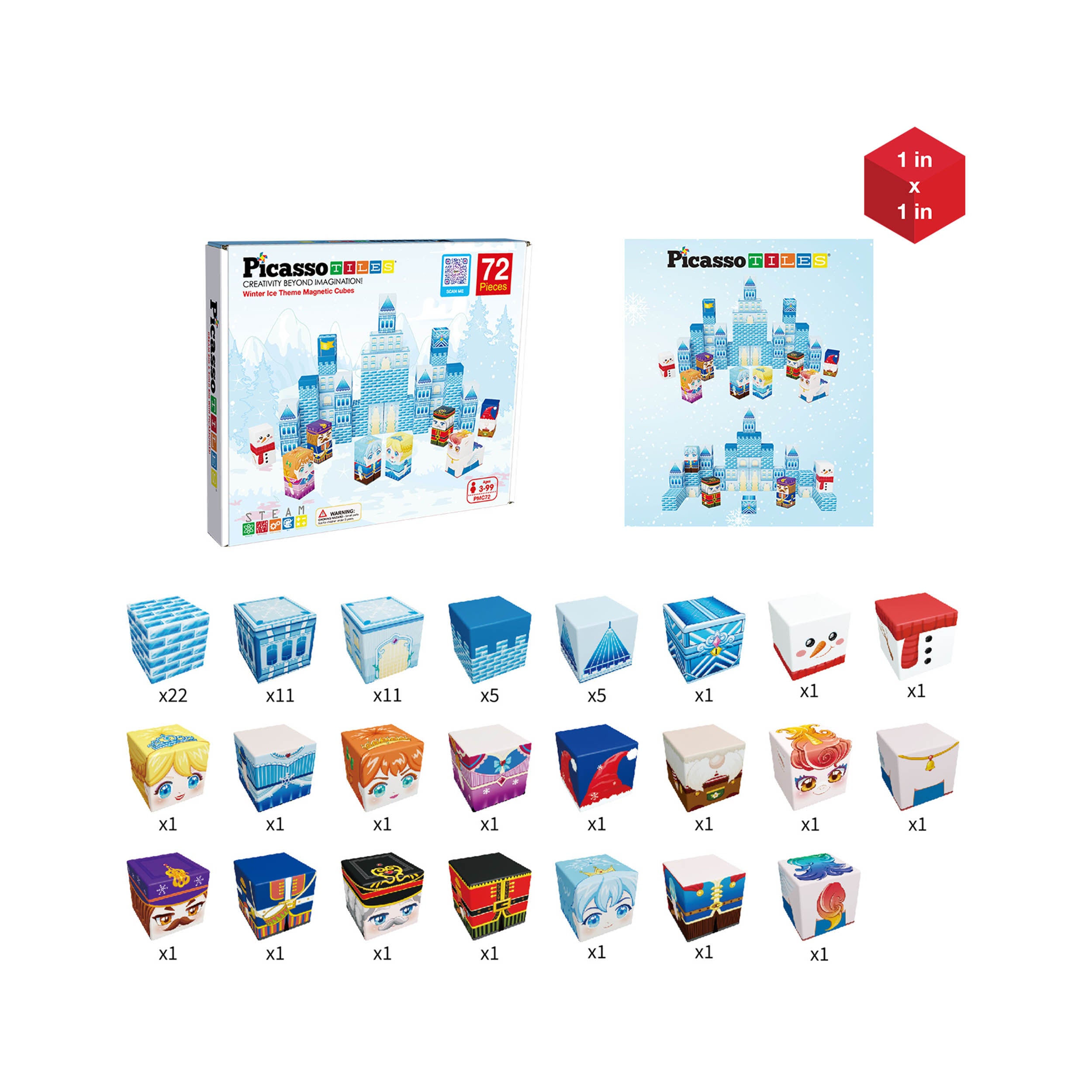 PicassoTiles Winter Ice Castle Magnetic Building Block Set
