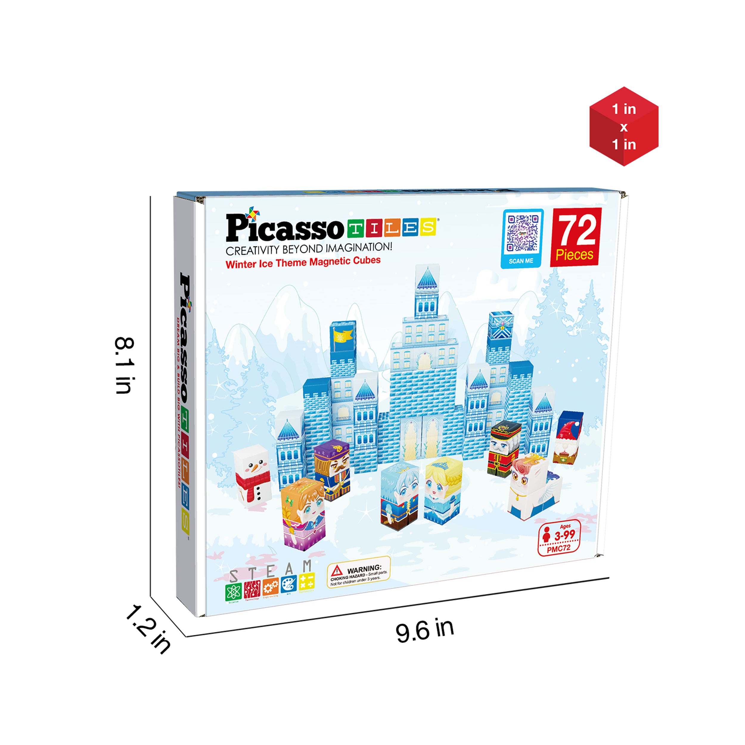 PicassoTiles Winter Ice Castle Themed Magnetic Puzzle Cube