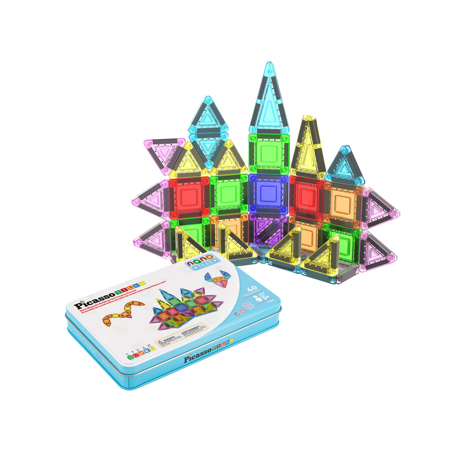 PicassoTiles 40pc Nano Magnetic Building Tiles Construction Travel Set