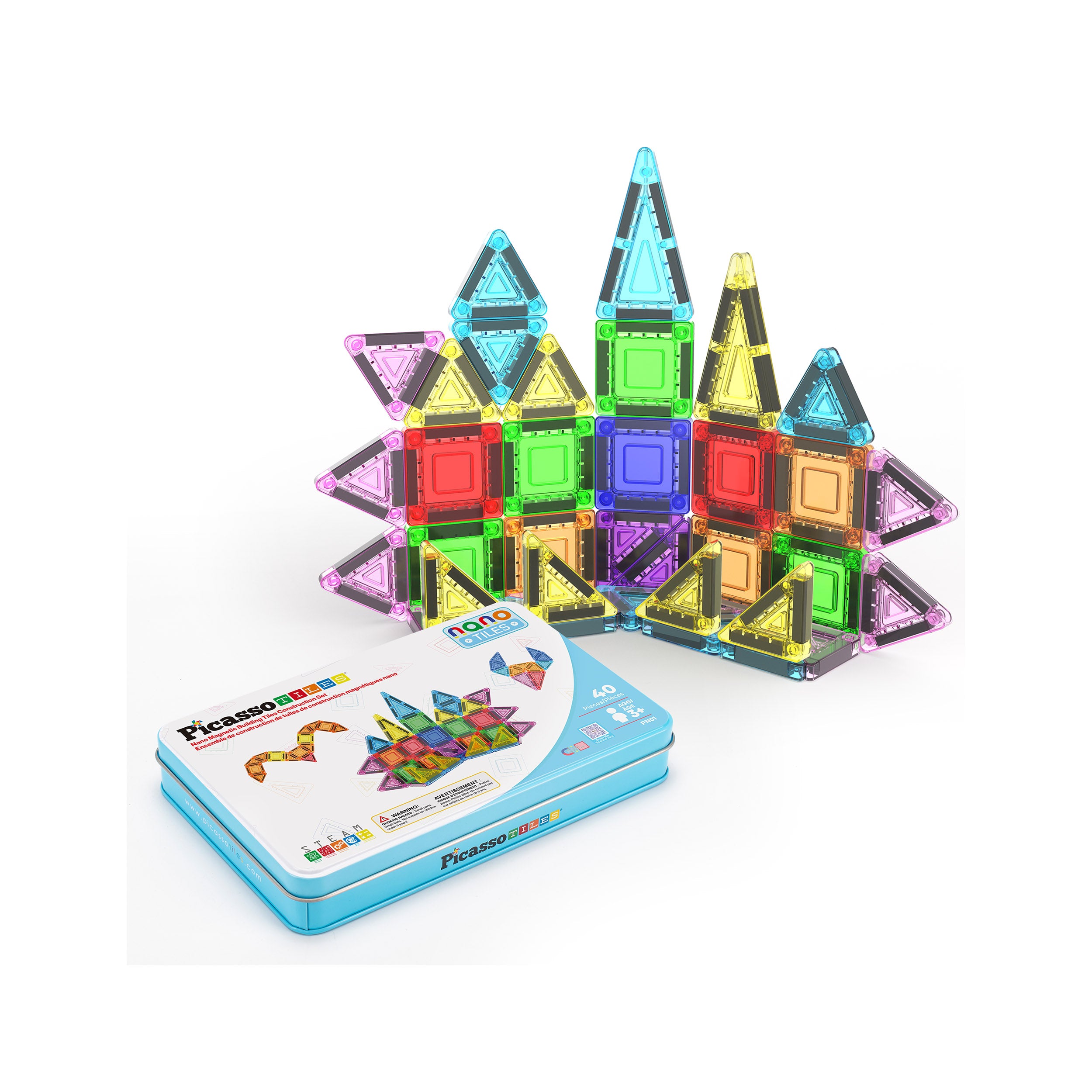 PicassoTiles 40pc Nano Magnetic Building Tiles Construction Travel Set