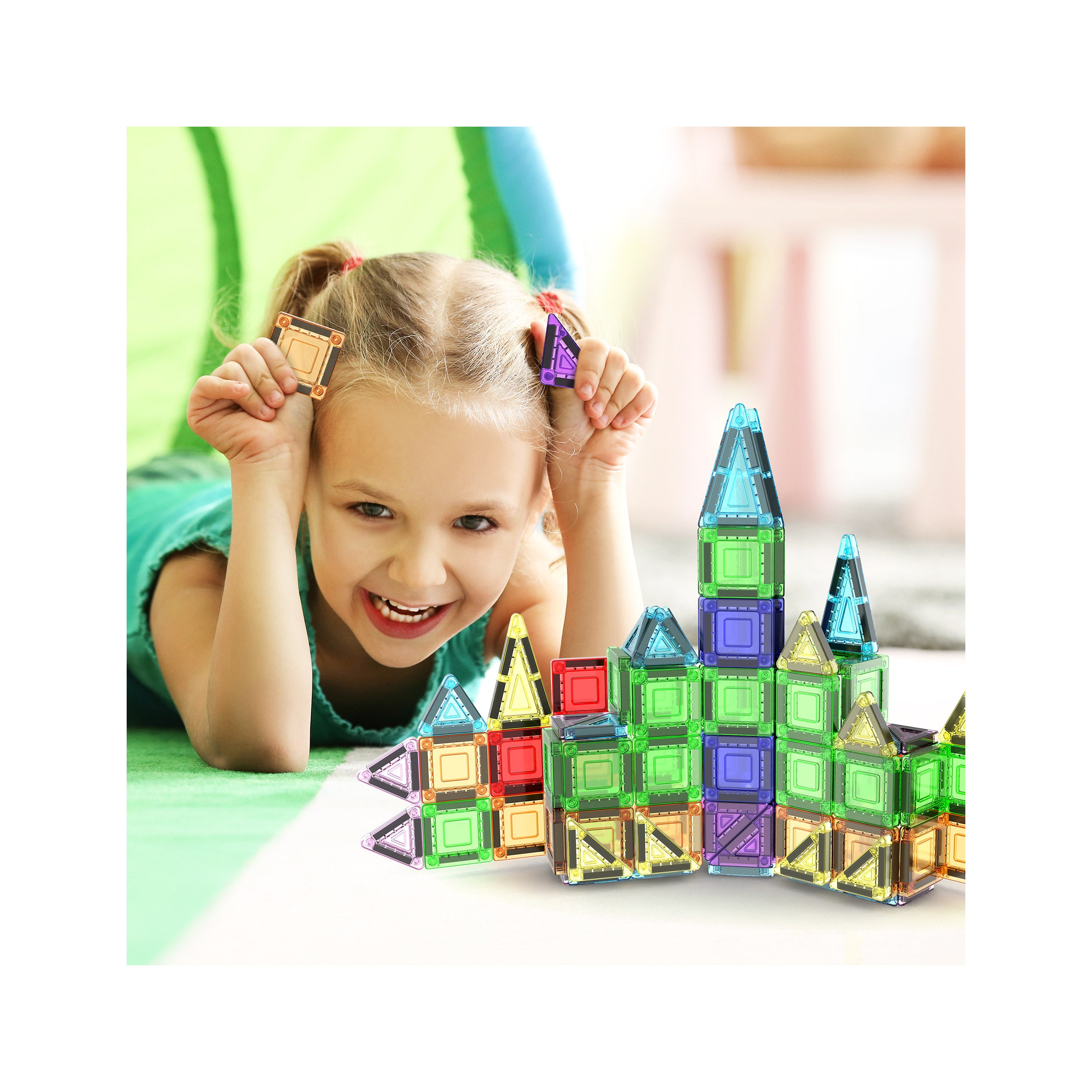 PicassoTiles 40pc Nano Magnetic Building Tiles Construction Travel Set