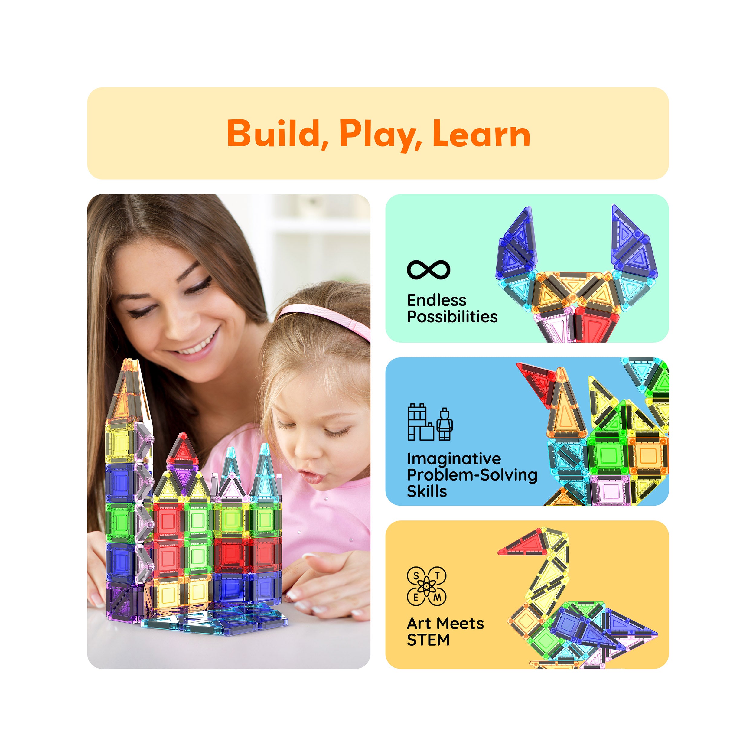 PicassoTiles 40pc Nano Magnetic Building Tiles Construction Travel Set