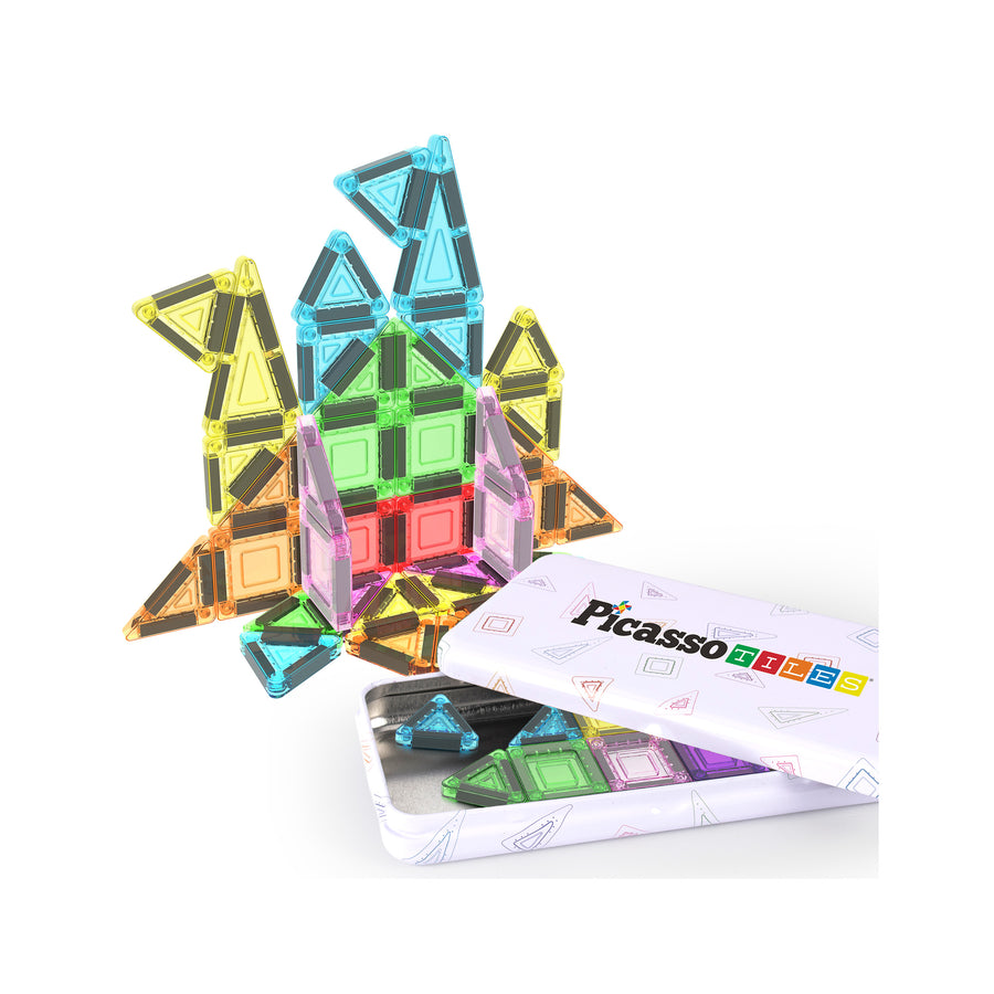 PicassoTiles Magnetic Tiles Construction Building Collection Travel Set 40pc