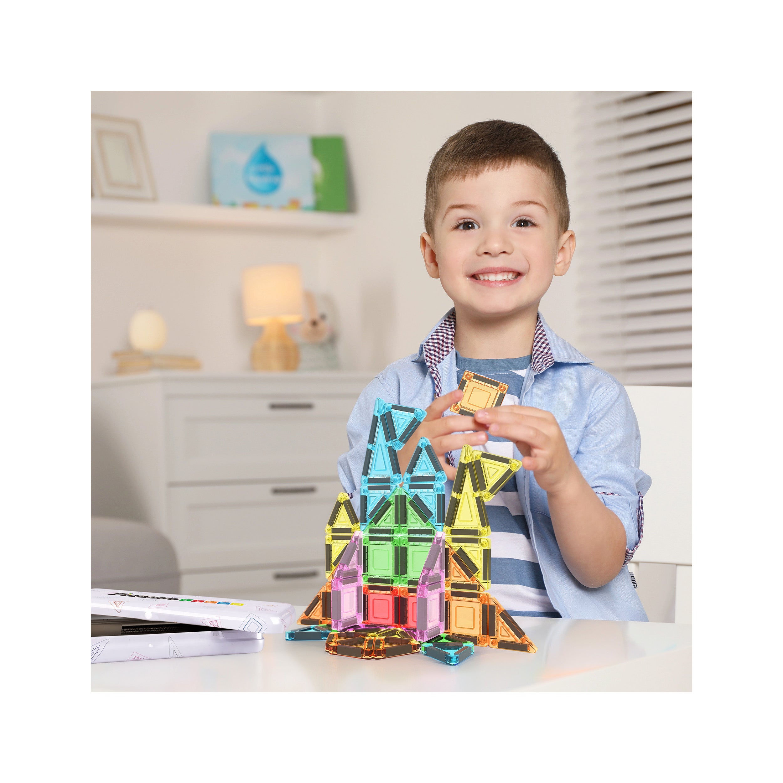 PicassoTiles Magnetic Tiles Construction Building Collection Travel Set 40pc