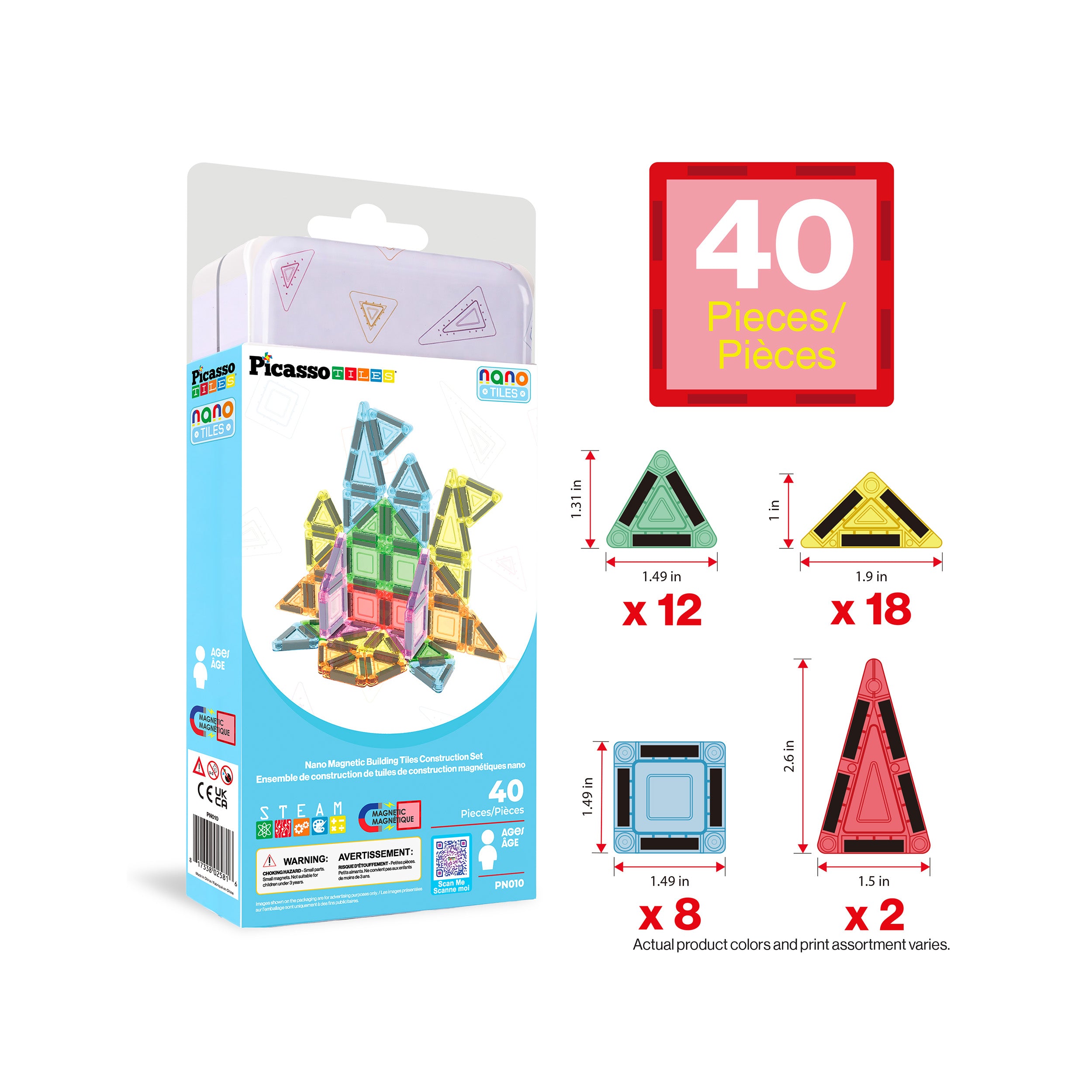 PicassoTiles Magnetic Tiles Construction Building Collection Travel Set 40pc