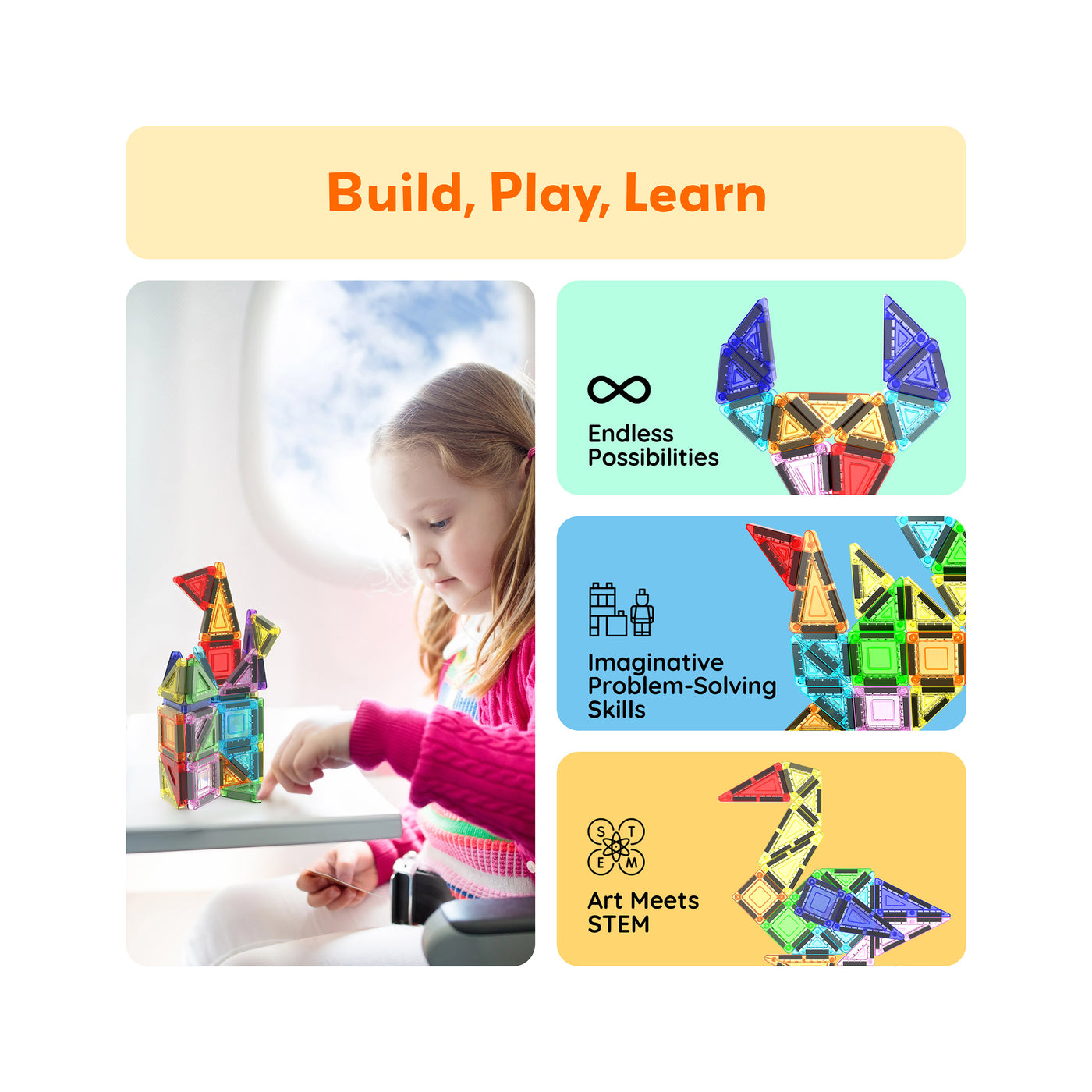 PicassoTiles Magnetic Tiles Construction Building Collection Travel Set 40pc