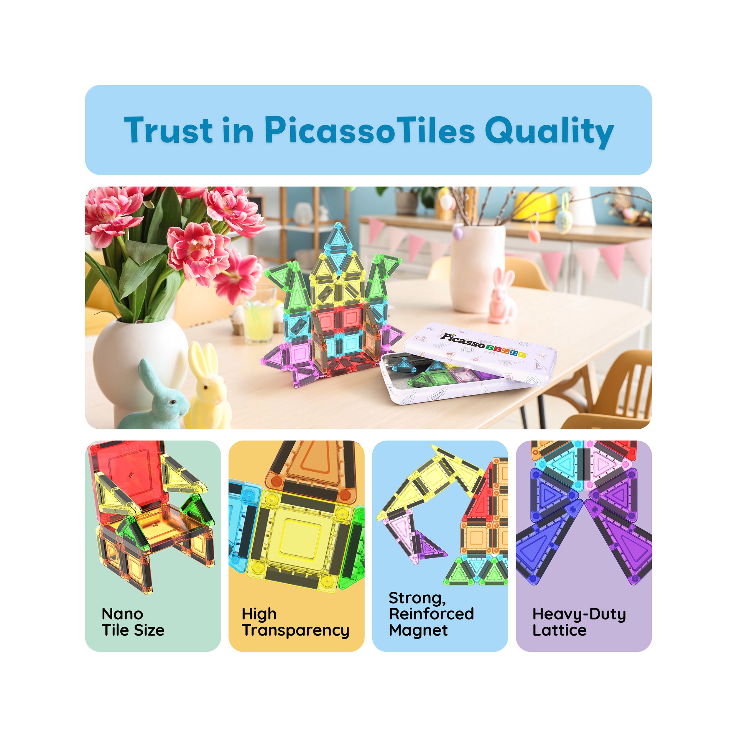 PicassoTiles Magnetic Tiles Construction Building Collection Travel Set 40pc