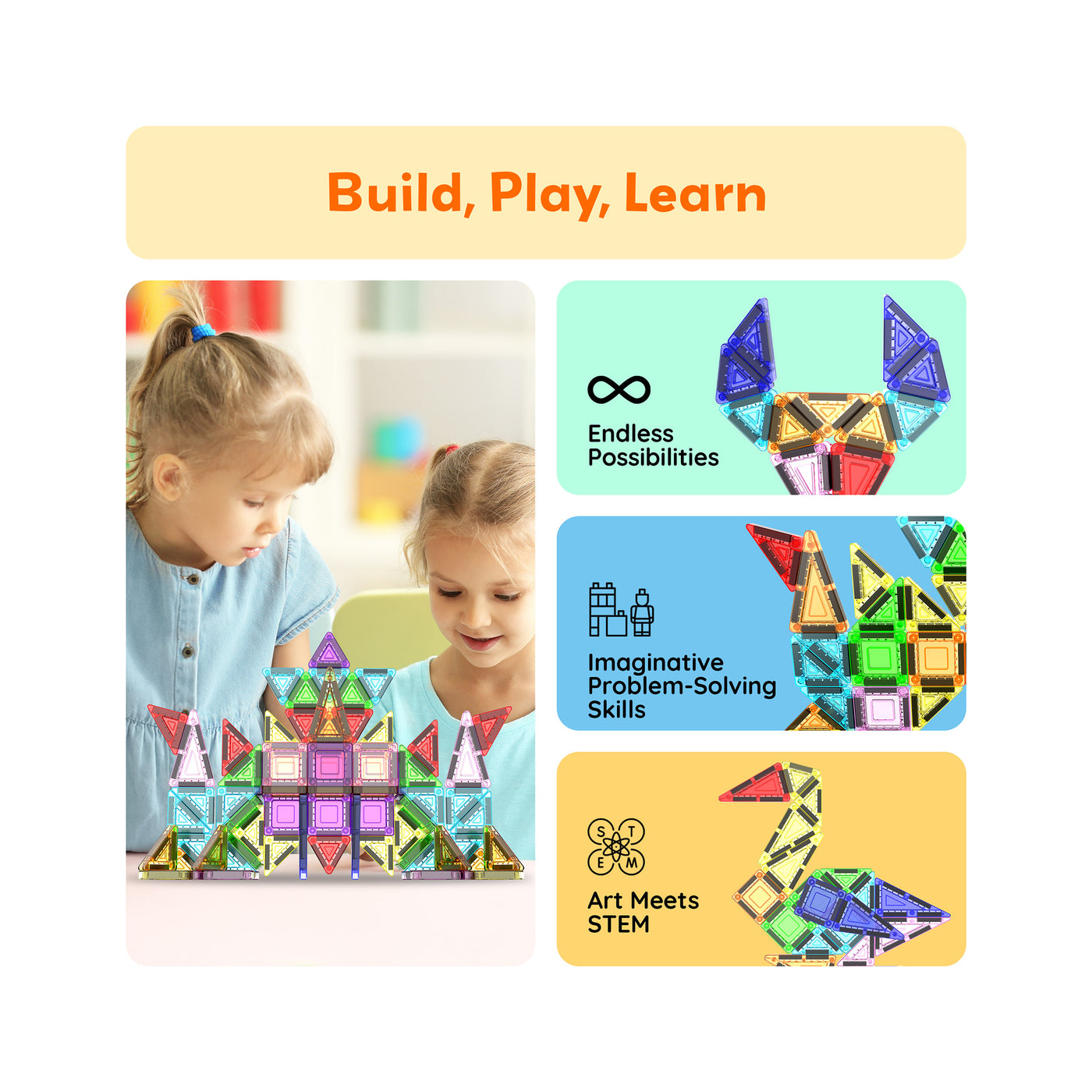 PicassoTiles 50pc Nano Magnetic Building Tiles Construction Travel Set