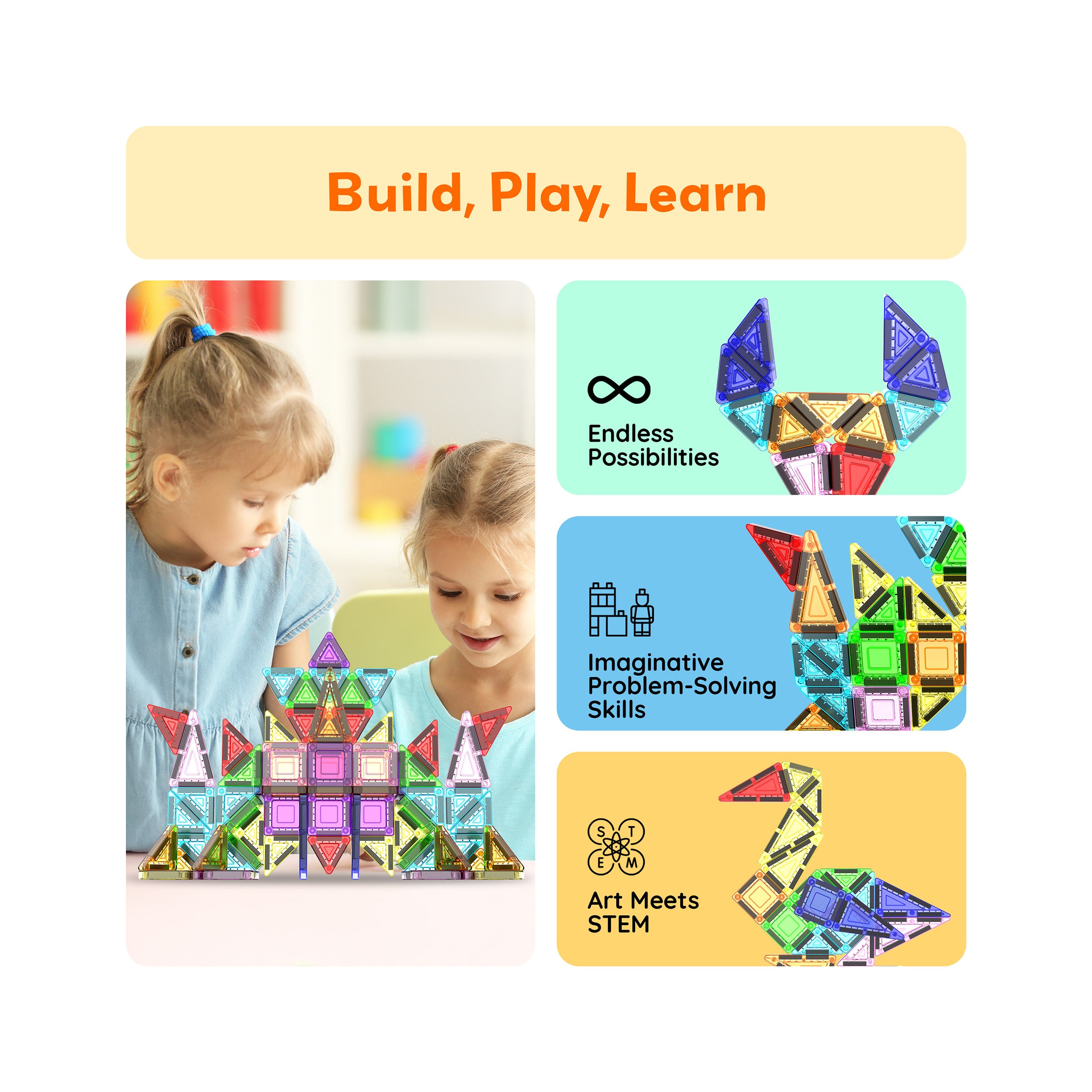 PicassoTiles 50pc Nano Magnetic Building Tiles Construction Travel Set