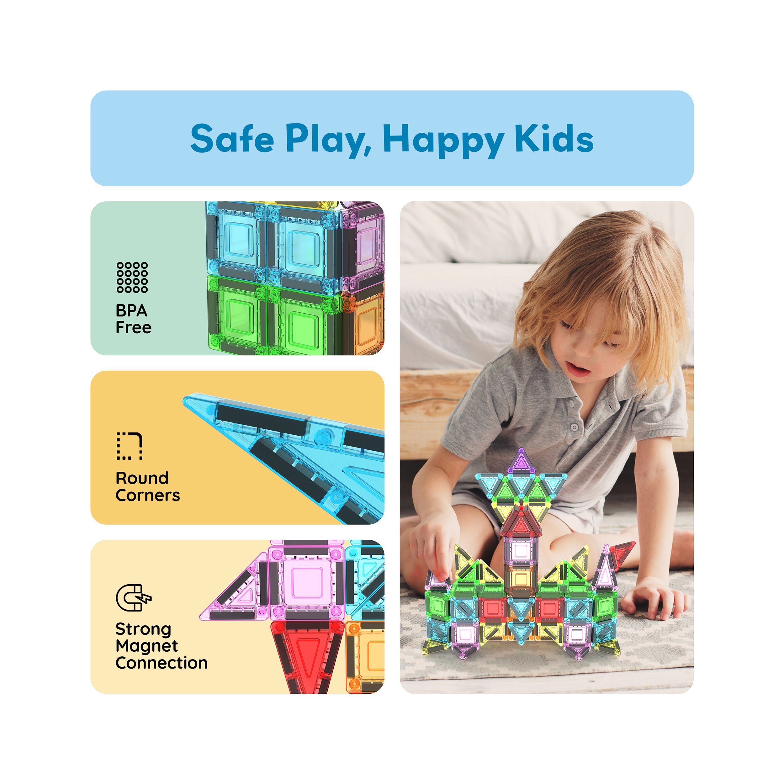 PicassoTiles 50pc Nano Magnetic Building Tiles Construction Travel Set