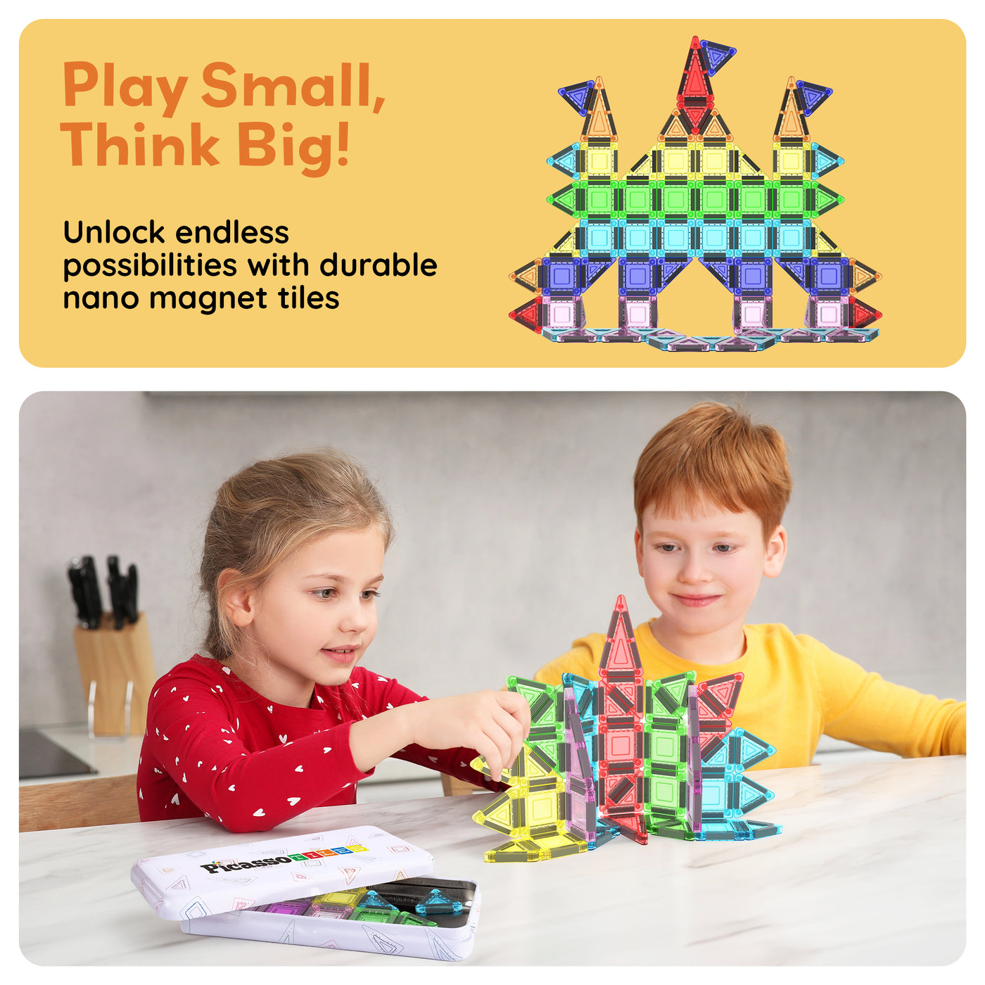 PicassoTiles Magnetic Tiles Construction Building Nano Collection Travel Set 51pc