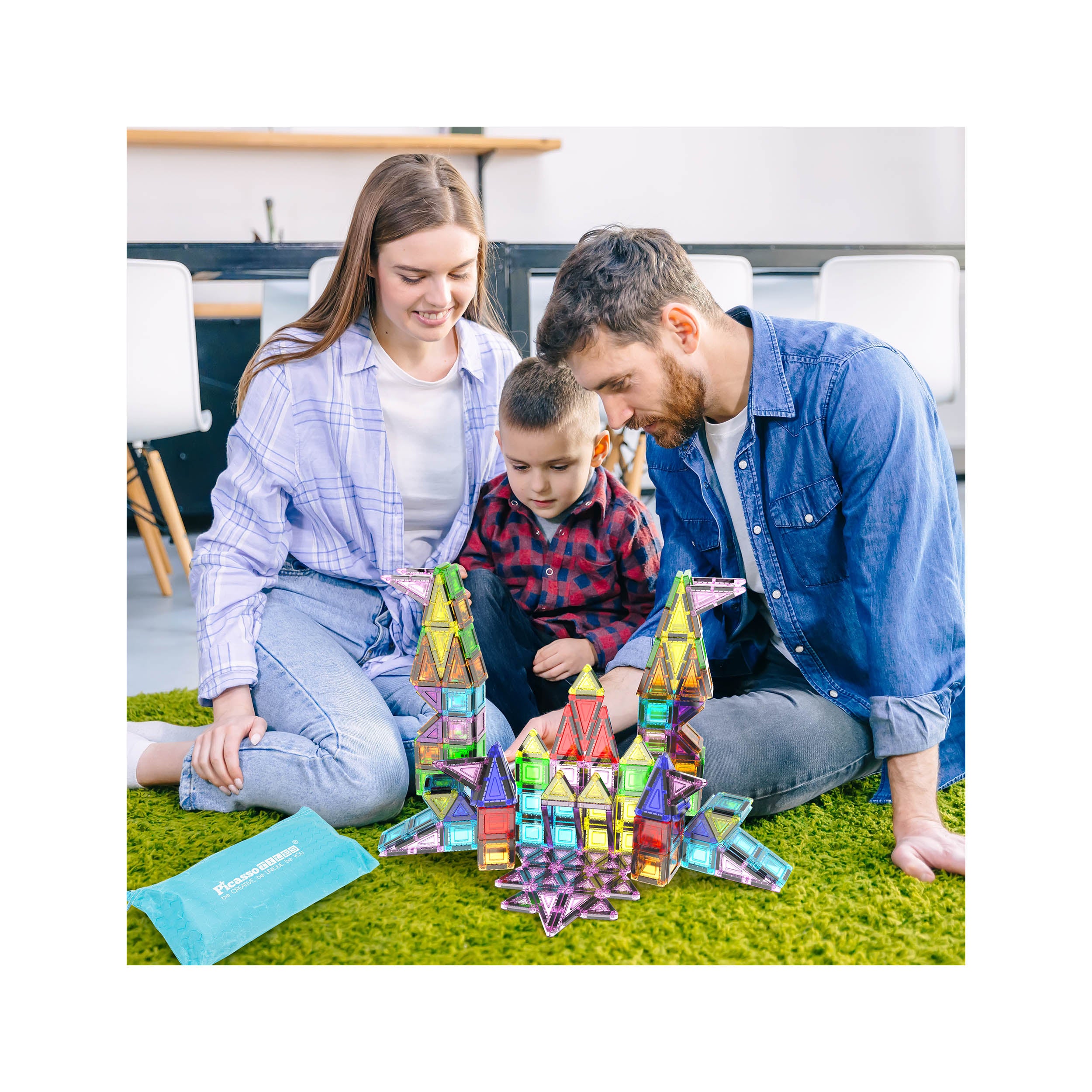 PicassoTiles 65pc Nano Magnetic Tiles Travel Set with Carry Zipper