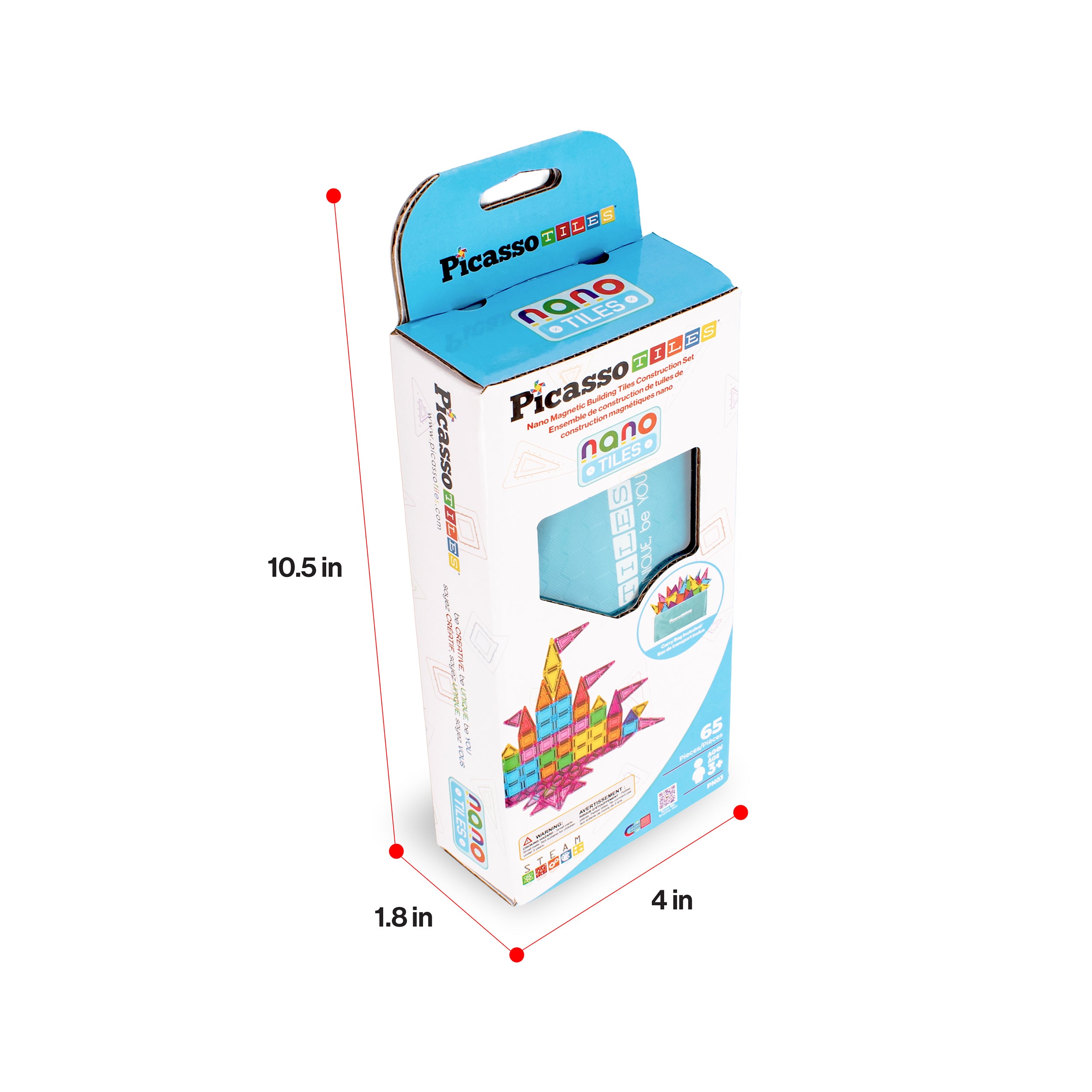 PicassoTiles 65pc Nano Magnetic Tiles Travel Set with Carry Zipper