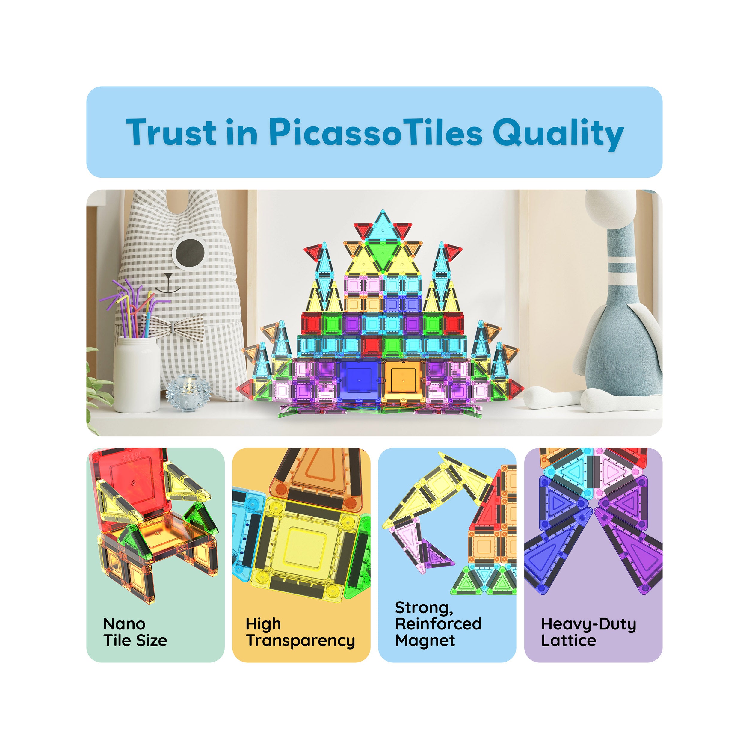 PicassoTiles 100pc Nano Magnetic Building Tiles Construction Travel Set