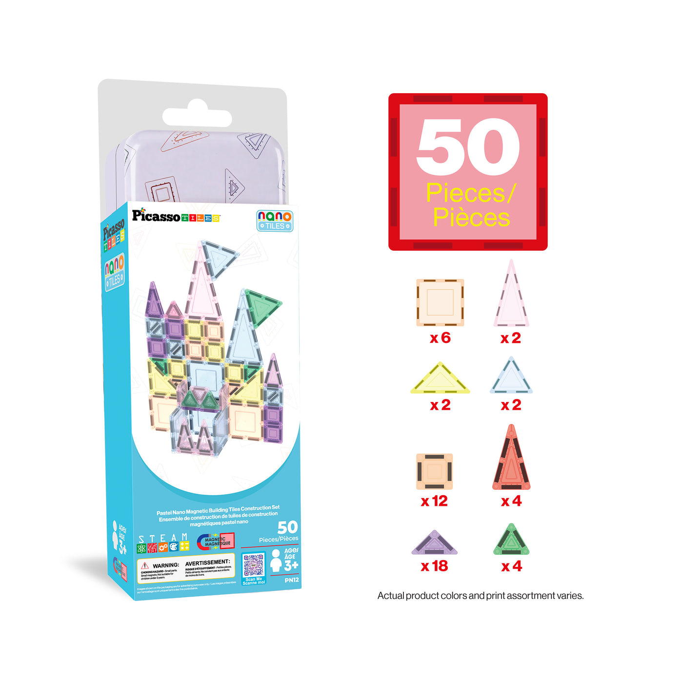 PicassoTiles 50PC Nano + Full-Size Magnetic Travel Set Ages 3+