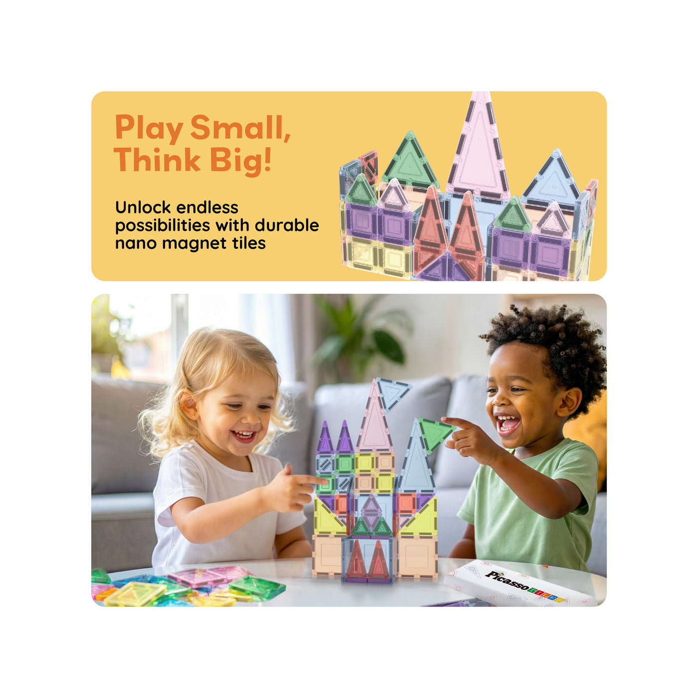 PicassoTiles 50PC Nano + Full-Size Magnetic Travel Set Ages 3+