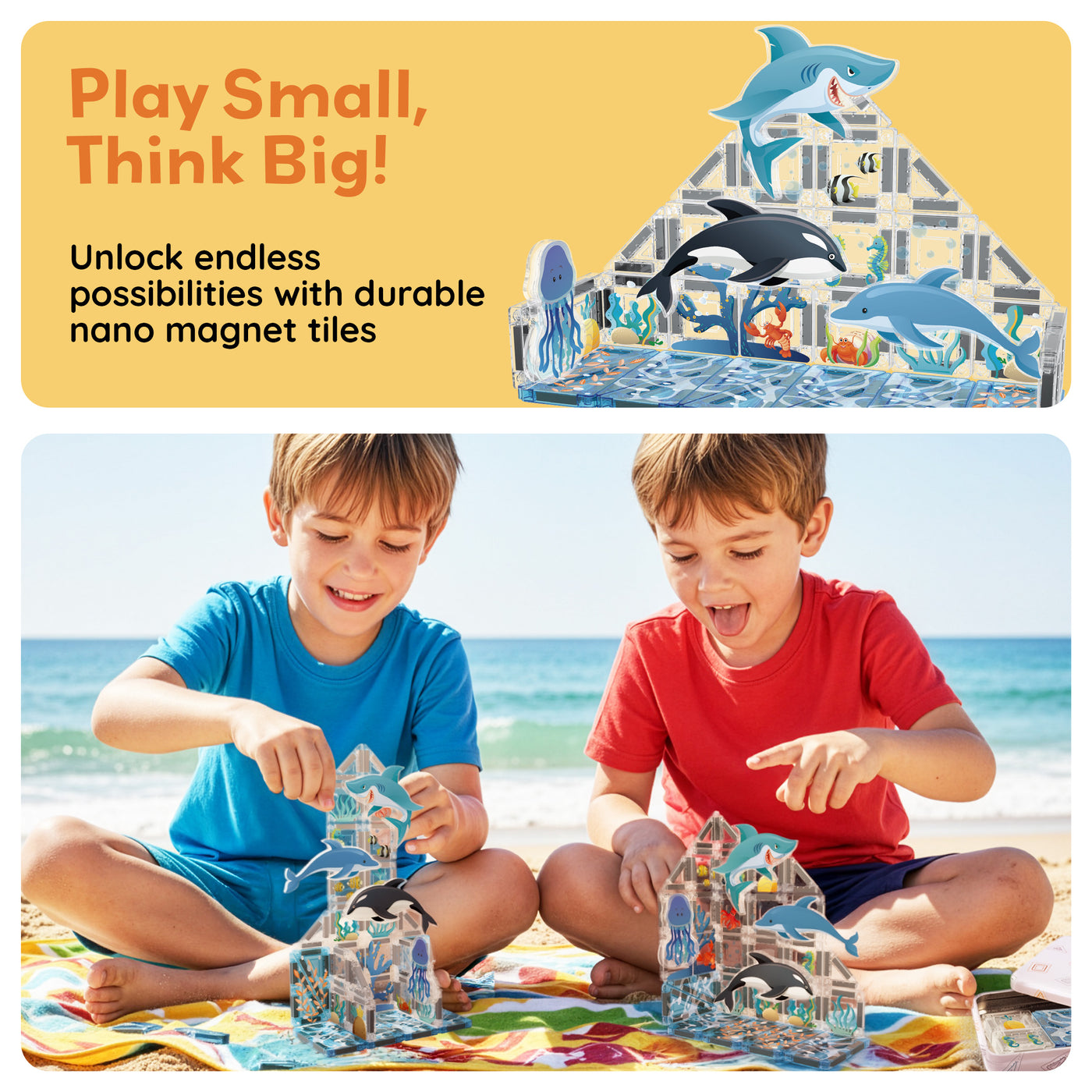 PicassoTiles Mini Magnetic Tiles Travel Set Aquarium 40pc