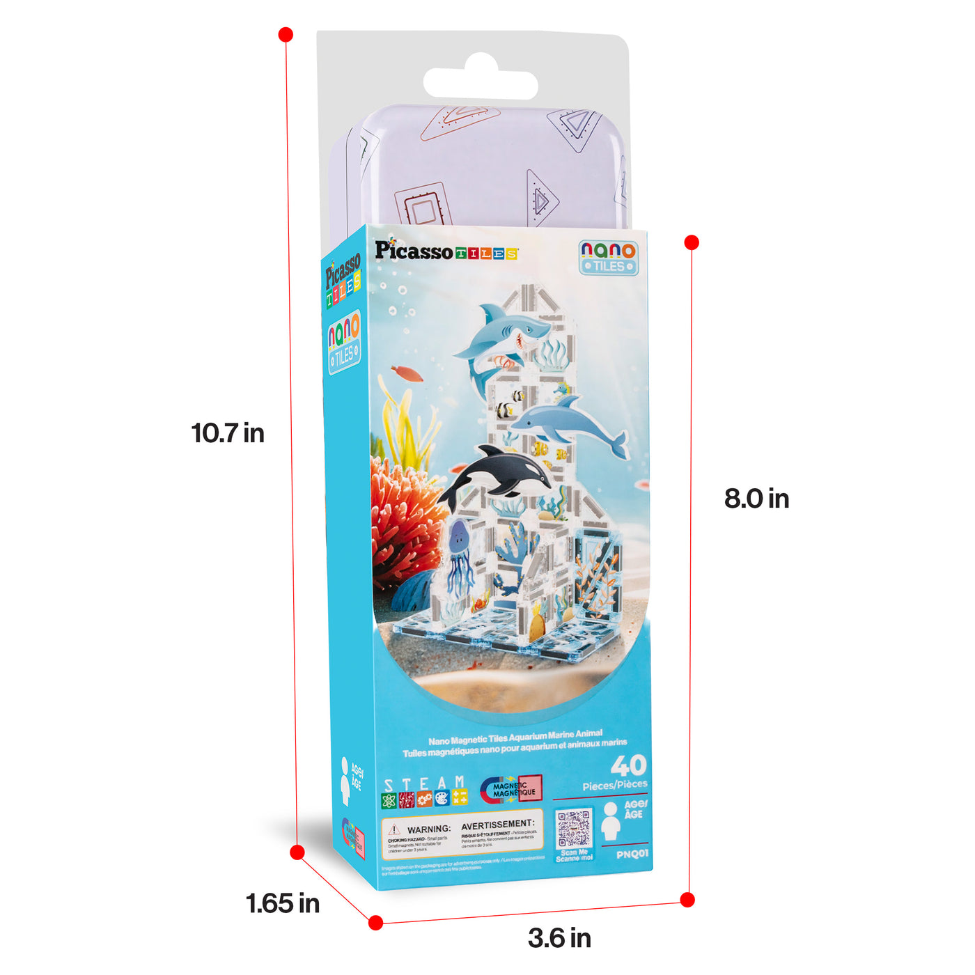 PicassoTiles Mini Magnetic Tiles Travel Set Aquarium 40pc