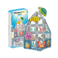 PicassoTiles Nano Tiles 28-piece underwater magnetic playset with sea life figures and travel case.   