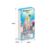 PicassoTiles Nano Tiles 28-piece ocean set travel case with box dimensions (7.68 in x 3.86 in x 1.06 in).   