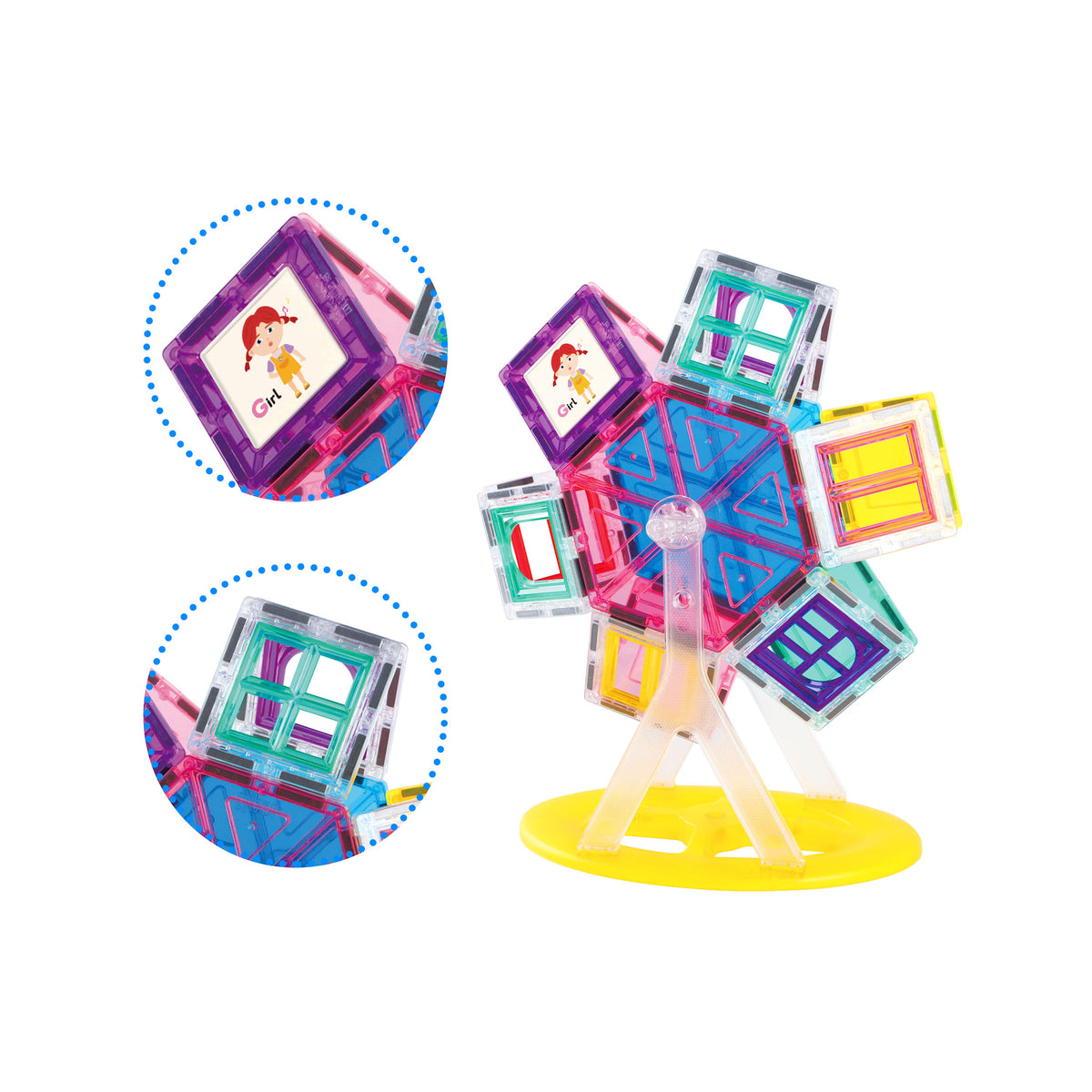 Rotating Blocks Panel Magnetic Tile Ferris Wheel Building Set 63pc | PicassoTiles · PicassoTiles