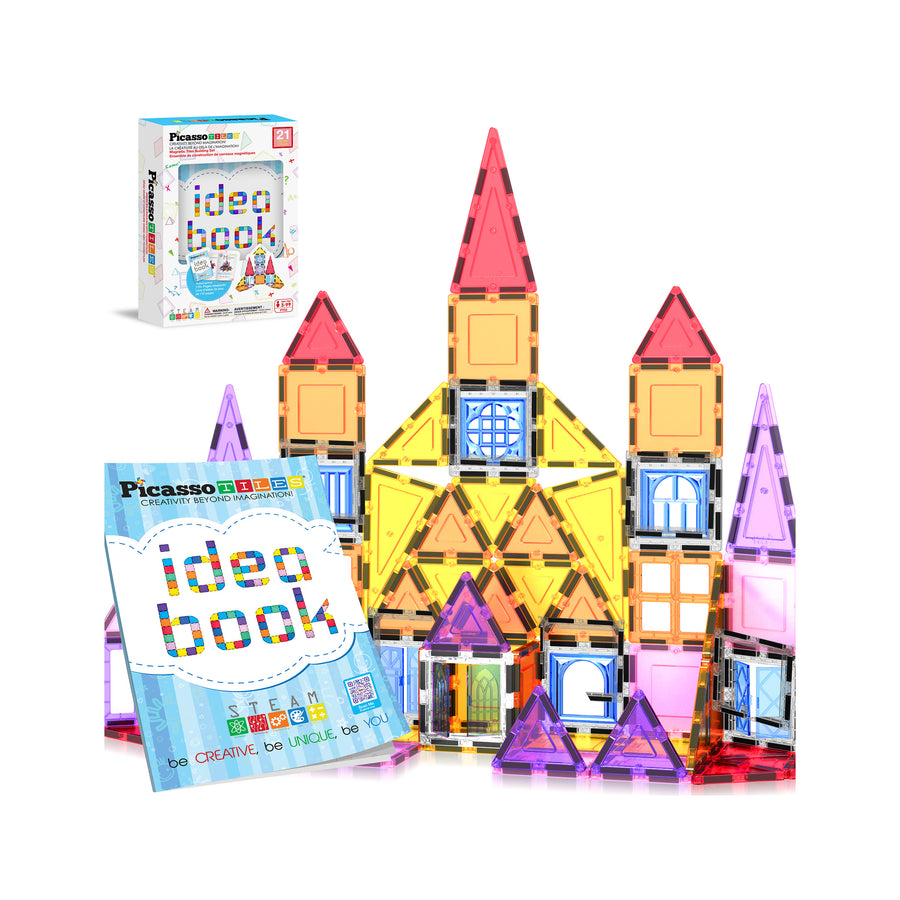 PicassoTiles Magnetic Tile Building Set with Windows and Doors - 21 Pieces
