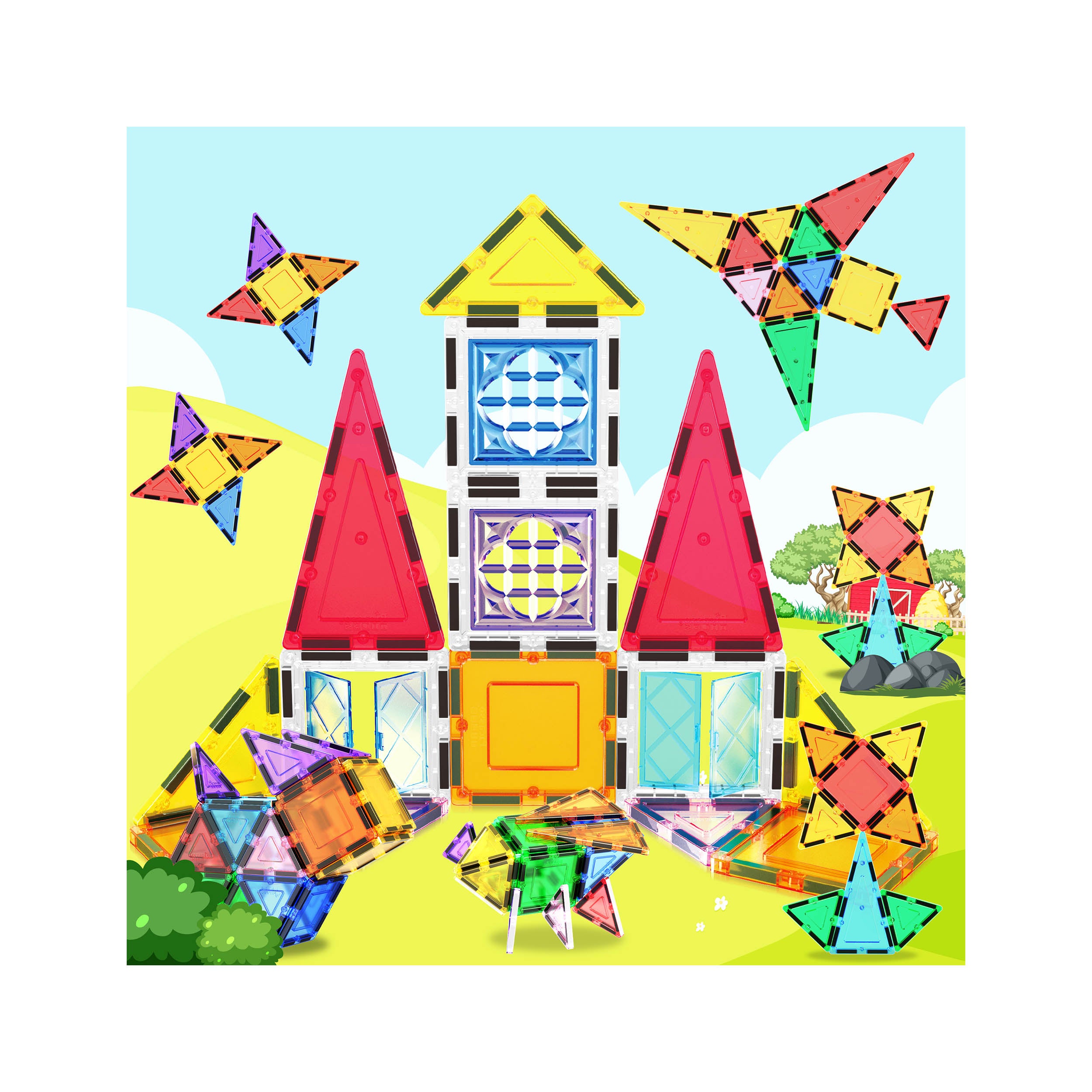 PicassoTiles Magnetic Tile Building Set with Windows and Doors - 21 Pieces