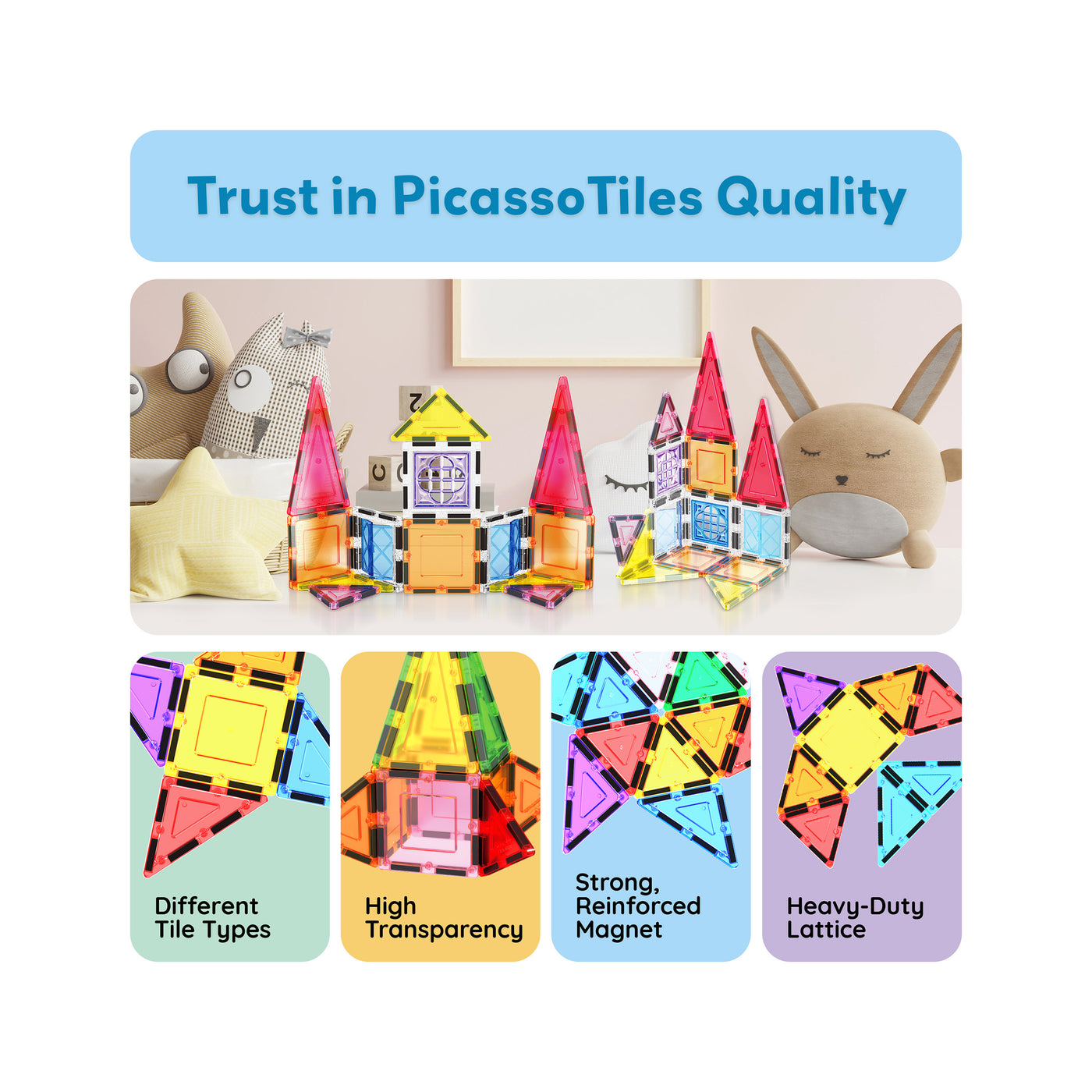 PicassoTiles Magnetic Tile Building Set with Windows and Doors - 21 Pieces