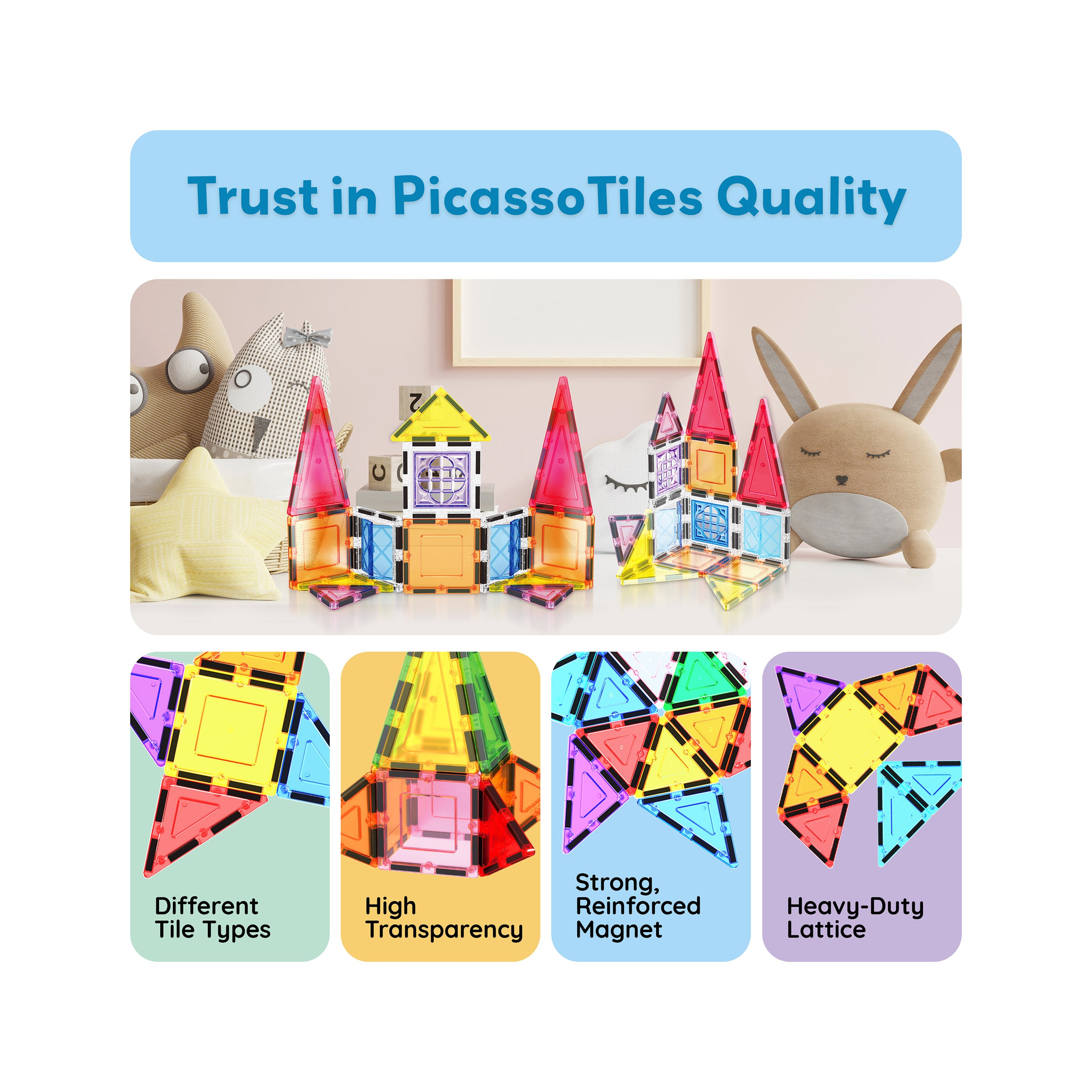 PicassoTiles Magnetic Tile Building Set with Windows and Doors - 21 Pieces