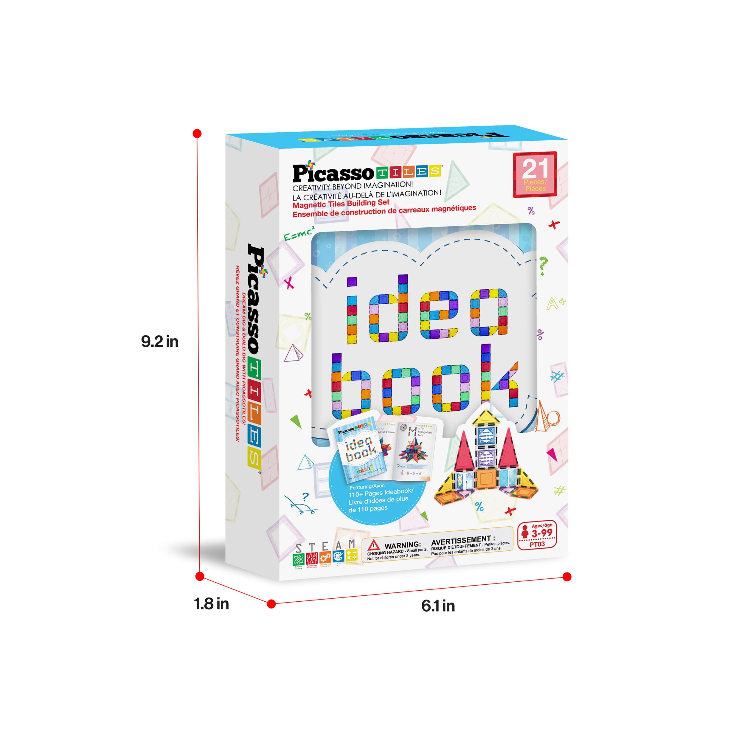 PicassoTiles Magnetic Tile Building Set with Windows and Doors - 21 Pieces