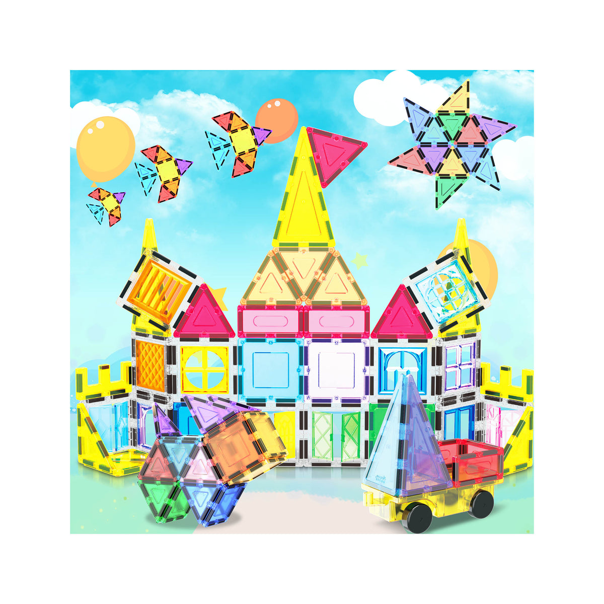 PicassoTiles Magnetic Tiles Building Set with Windows and Doors - 61 P ...