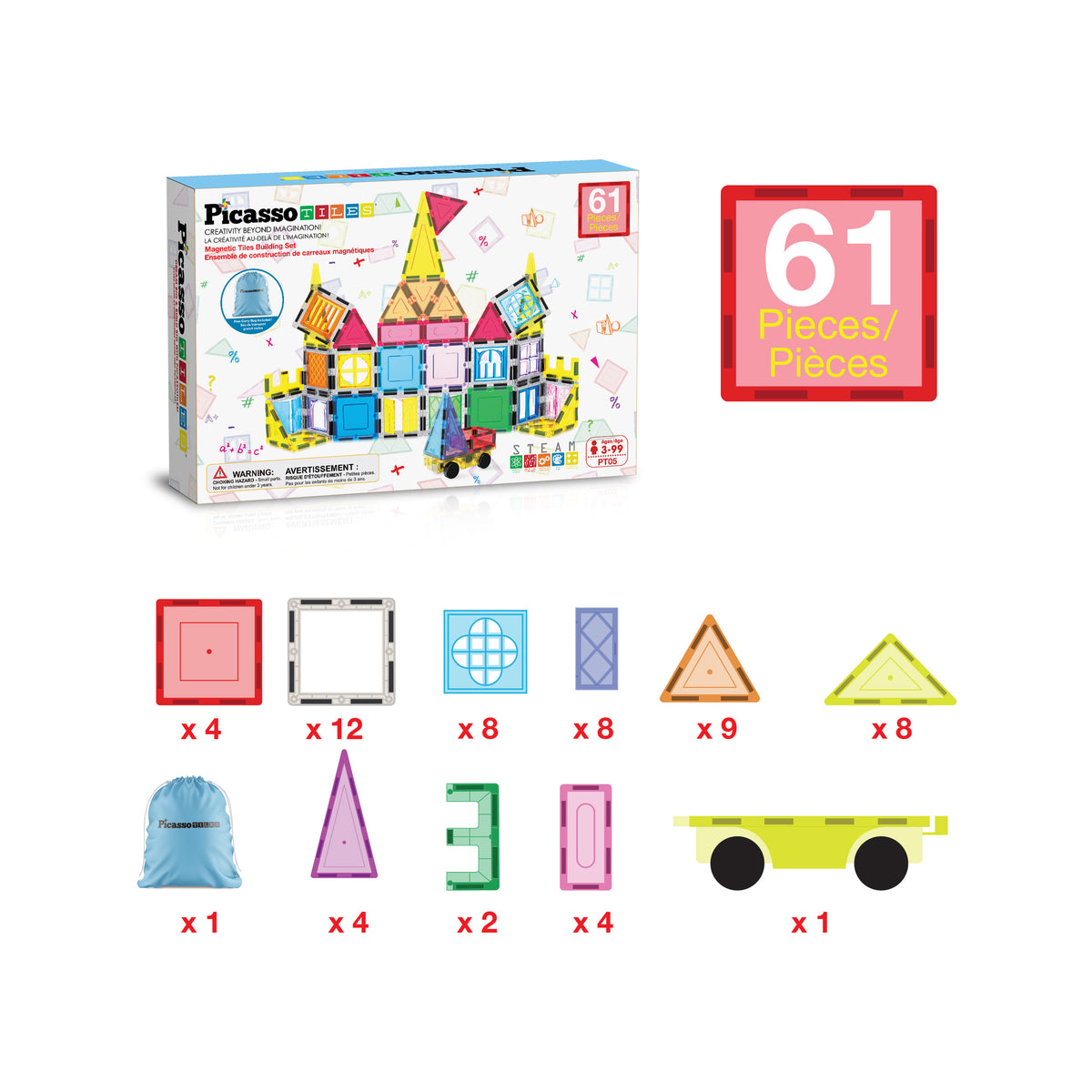 61pc Magnetic Tiles with Windows & Doors (PT05) | PicassoTiles