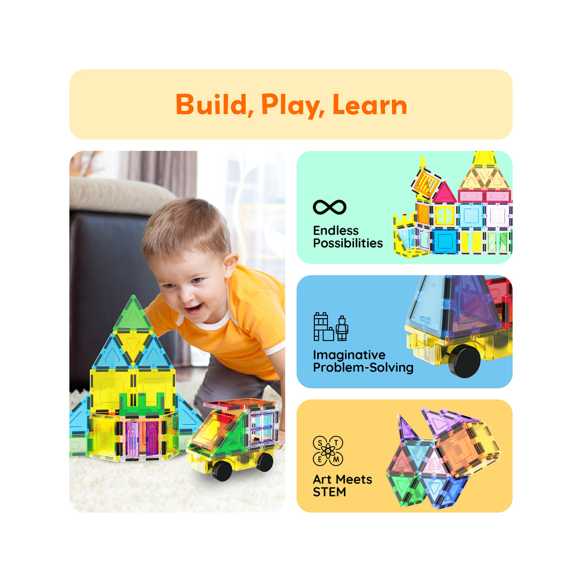 61pc Magnetic Tiles with Windows & Doors (PT05) | PicassoTiles
