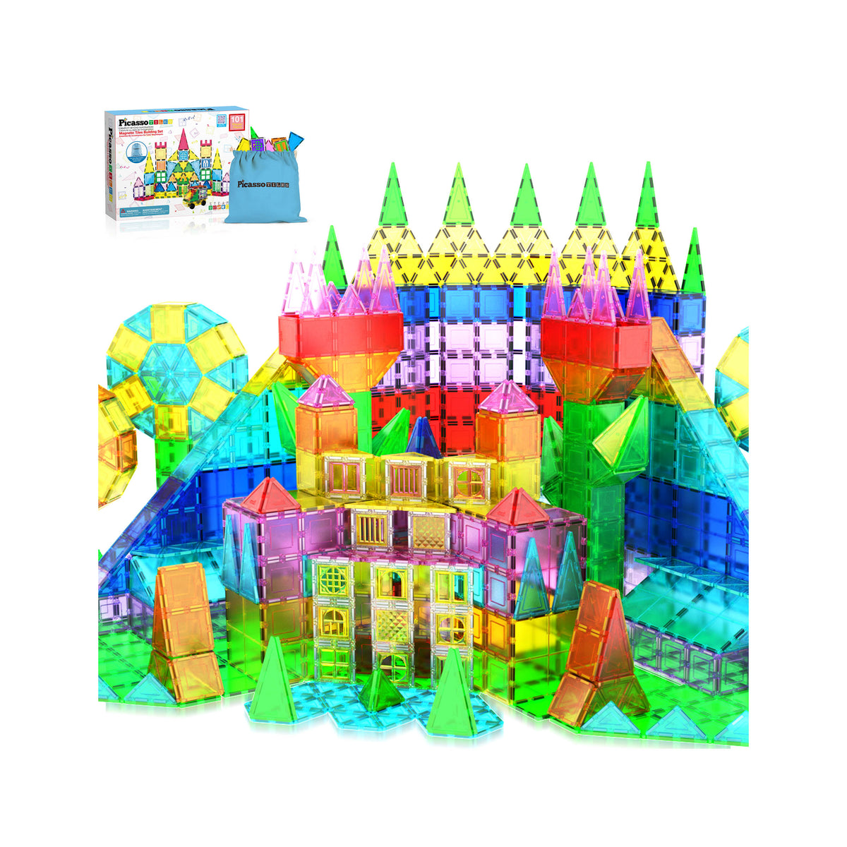 PicassoTiles Magnetic Tile Set with Windows, Doors, and Storage Bag ...