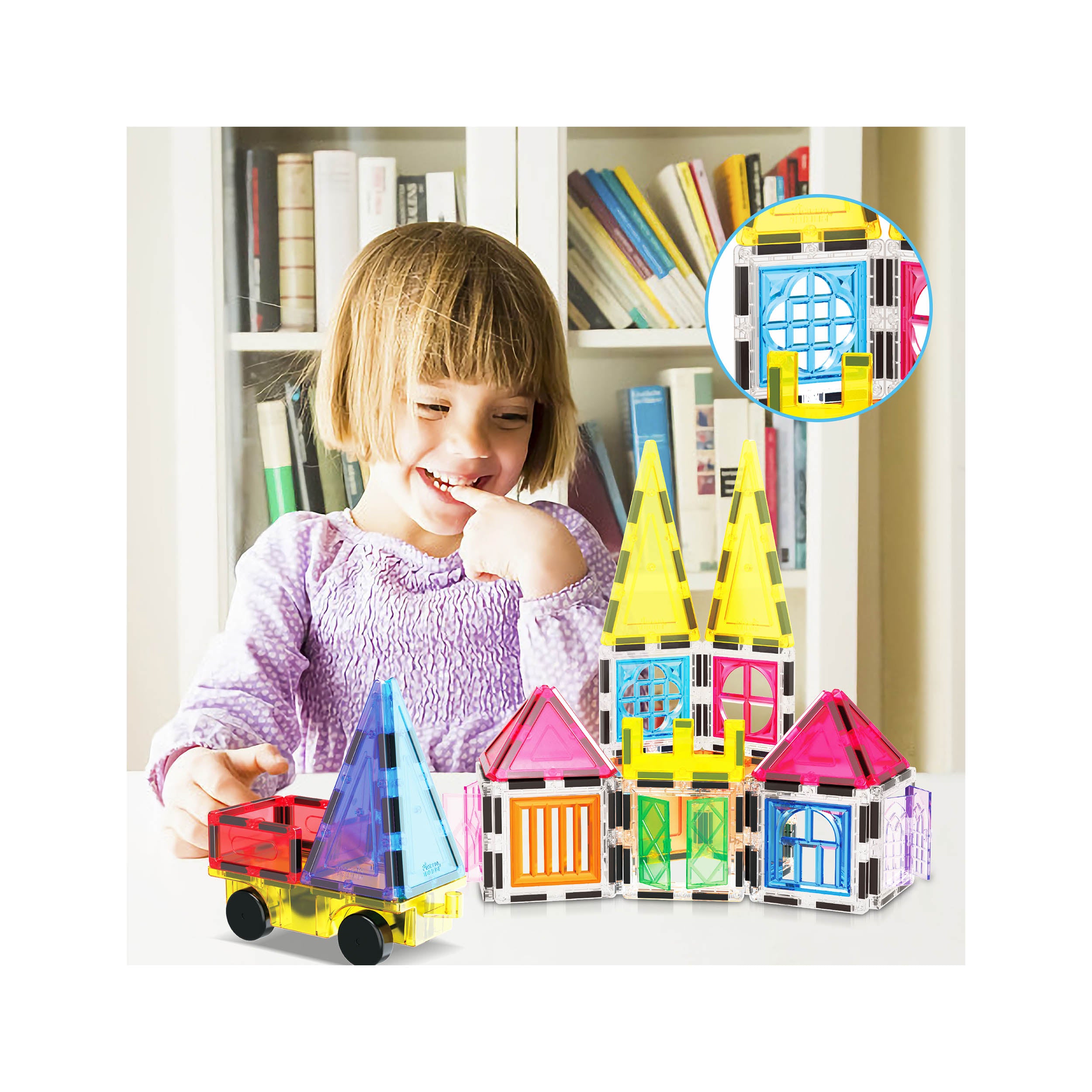 PicassoTiles Magnetic Tile Set with Windows, Doors, and Storage Bag - 101 Pieces