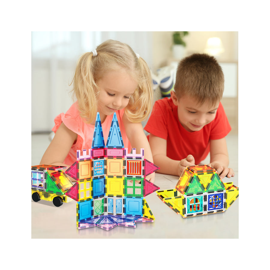 PicassoTiles Magnetic Tile Set with Windows, Doors, and Storage Bag - 101 Pieces