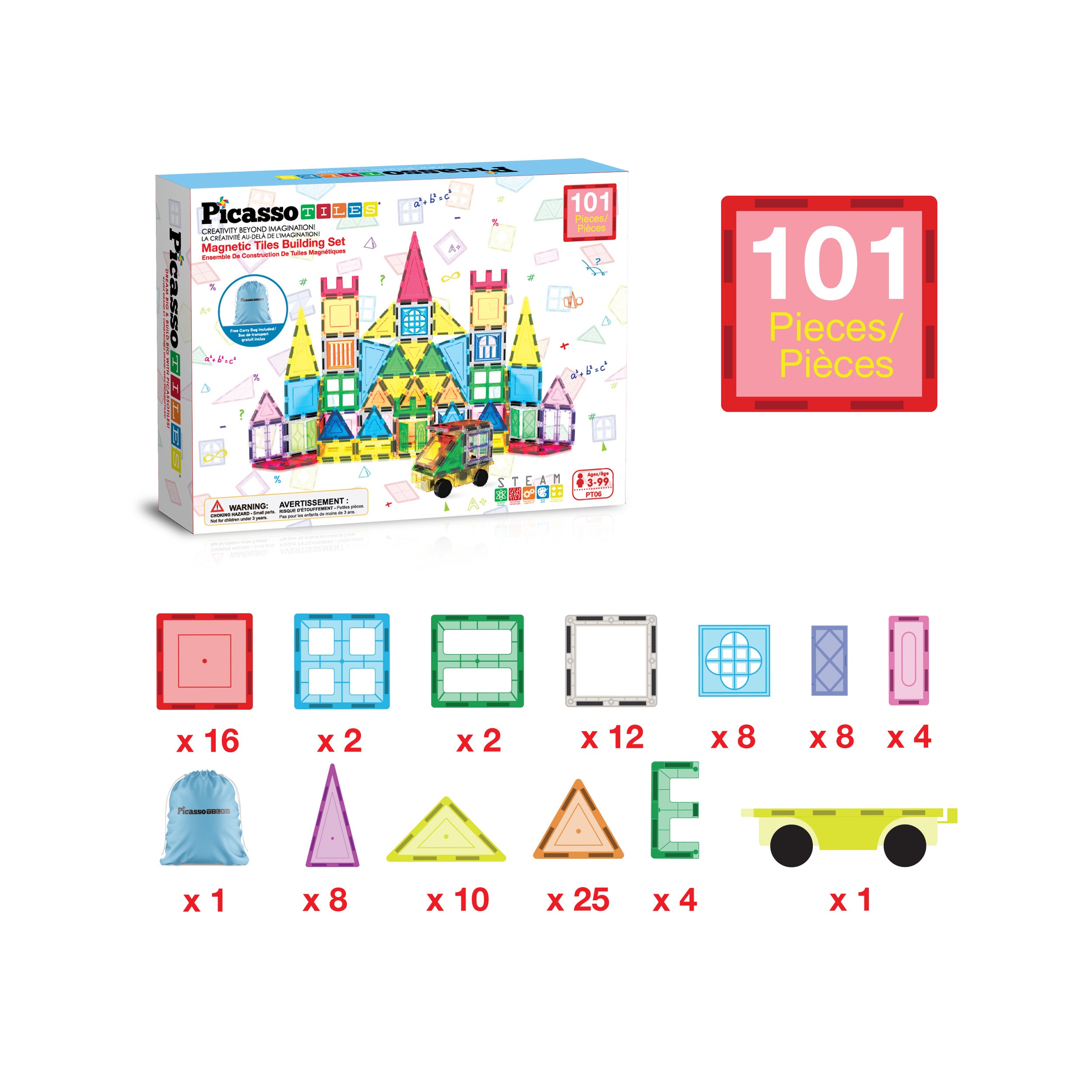 101pc Magnetic Tile Set with Windows & Doors + Bag | PicassoTiles
