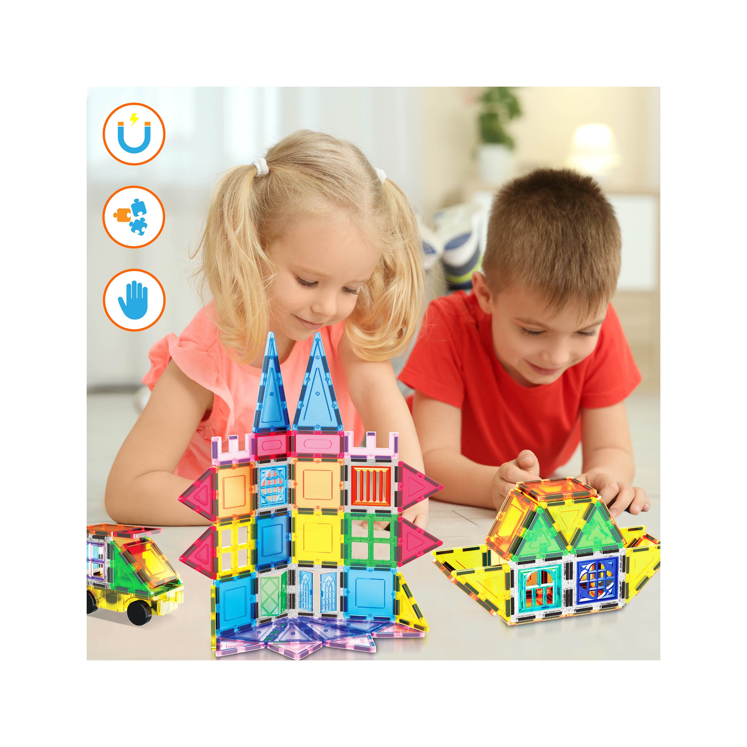 PicassoTiles Magnetic Tile Set with Windows, Doors, and Storage Bag - 101 Pieces