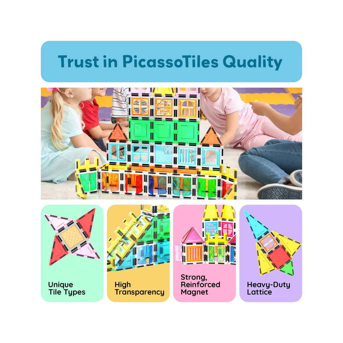 PicassoTiles 61-Piece Magnetic Building Blocks Set STEM Toy with Stora