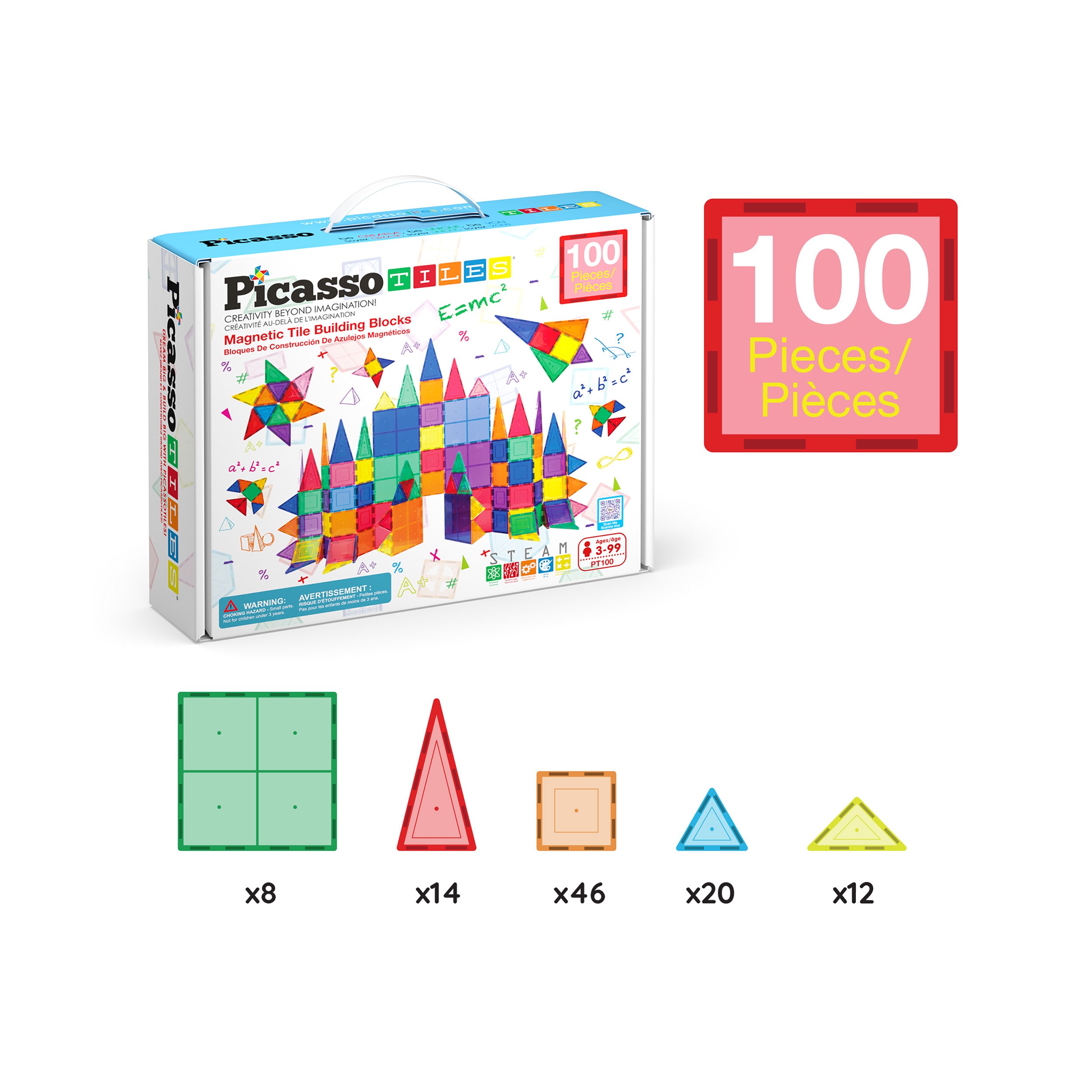 PicassoTiles 100 Classic Piece Magnet Building Tiles