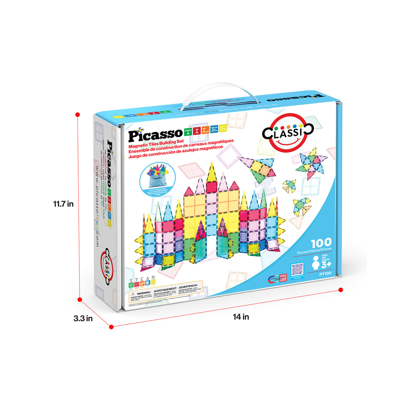 PicassoTiles Magnetic Tile Classic 100 Piece Building Set