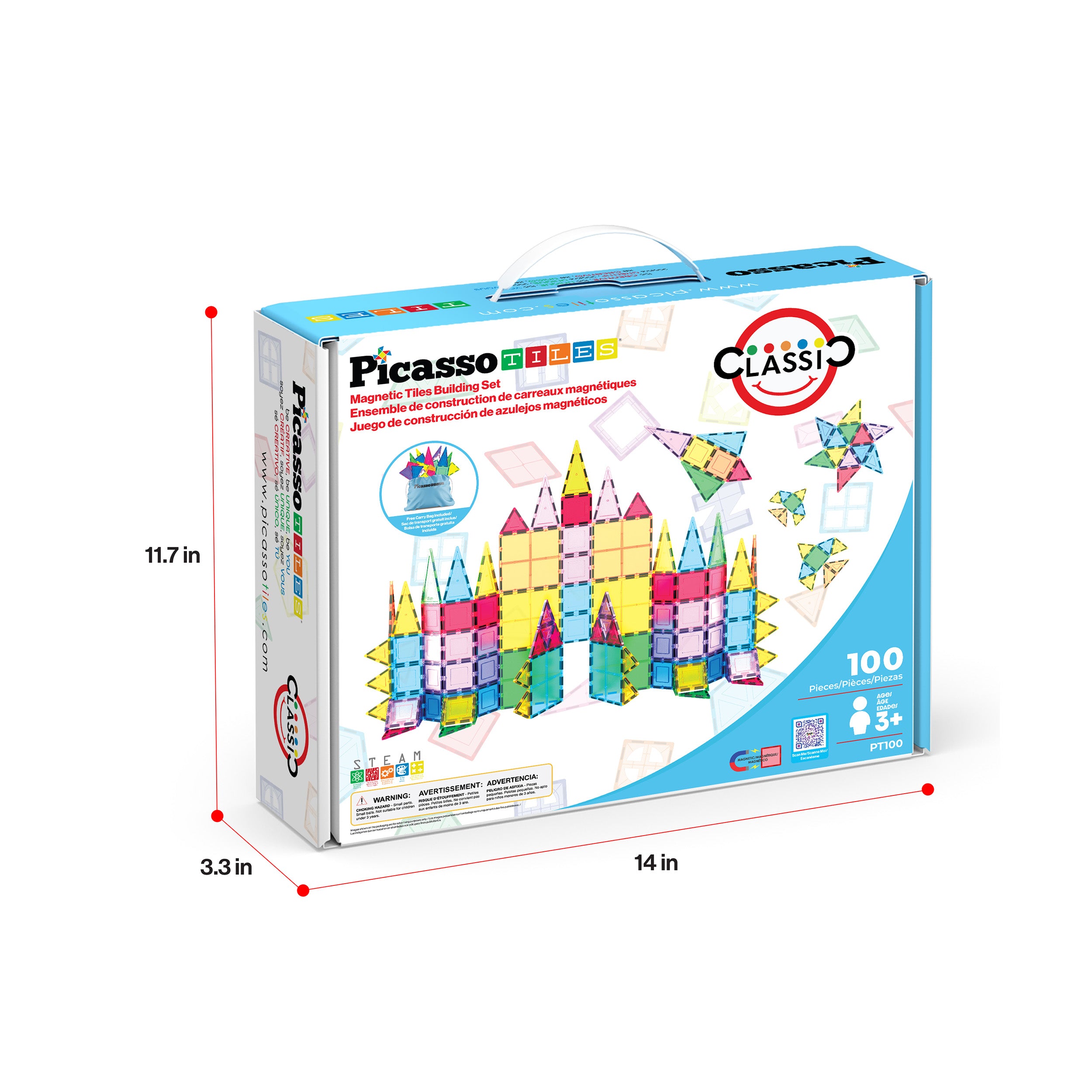PicassoTiles Magnetic Tile Classic 100 Piece Building Set