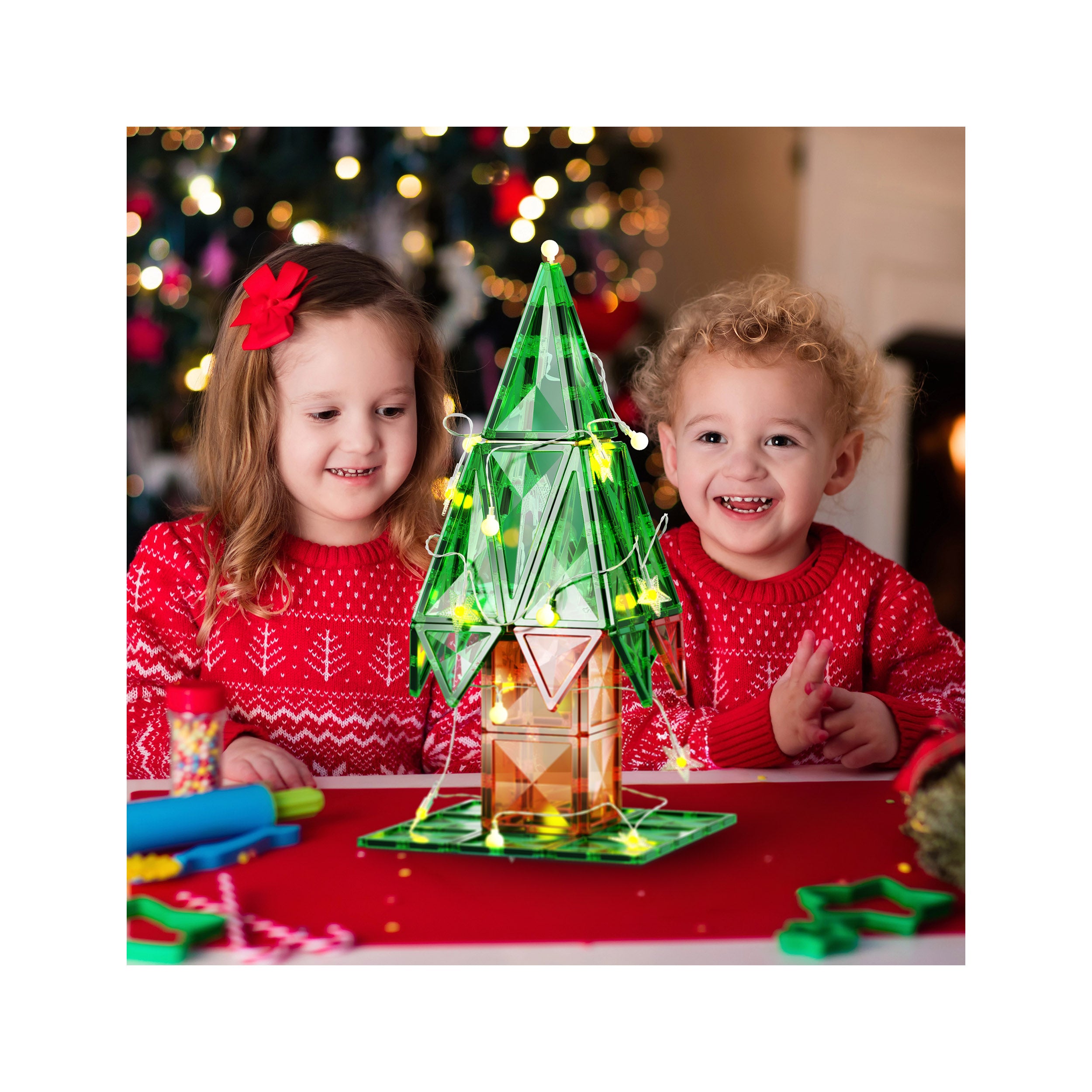 PicassoTiles 105pc Magnetic Tiles Holiday Christmas Tree Toy Set