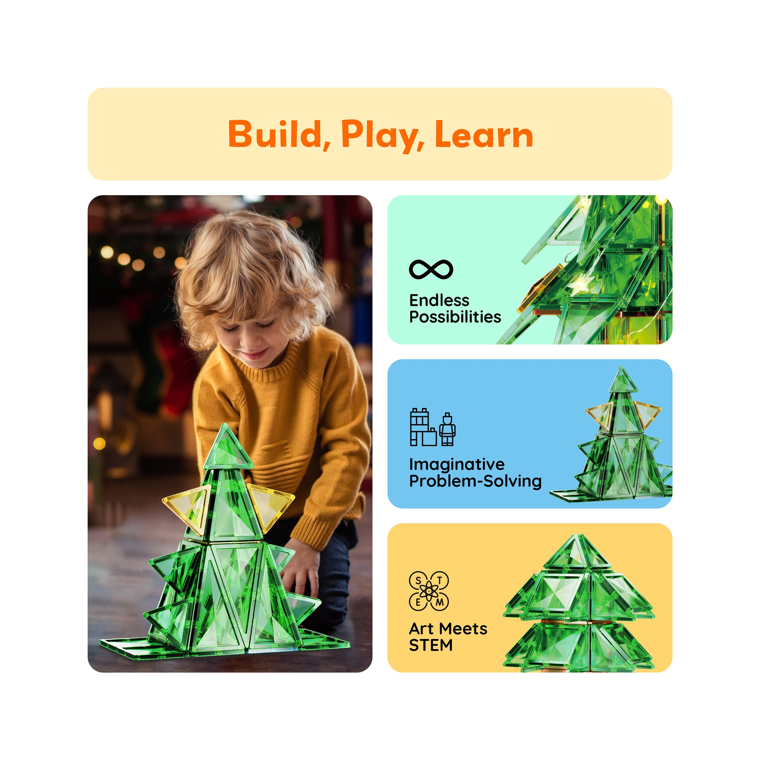 PicassoTiles 105pc Magnetic Tiles Holiday Christmas Tree Toy Set