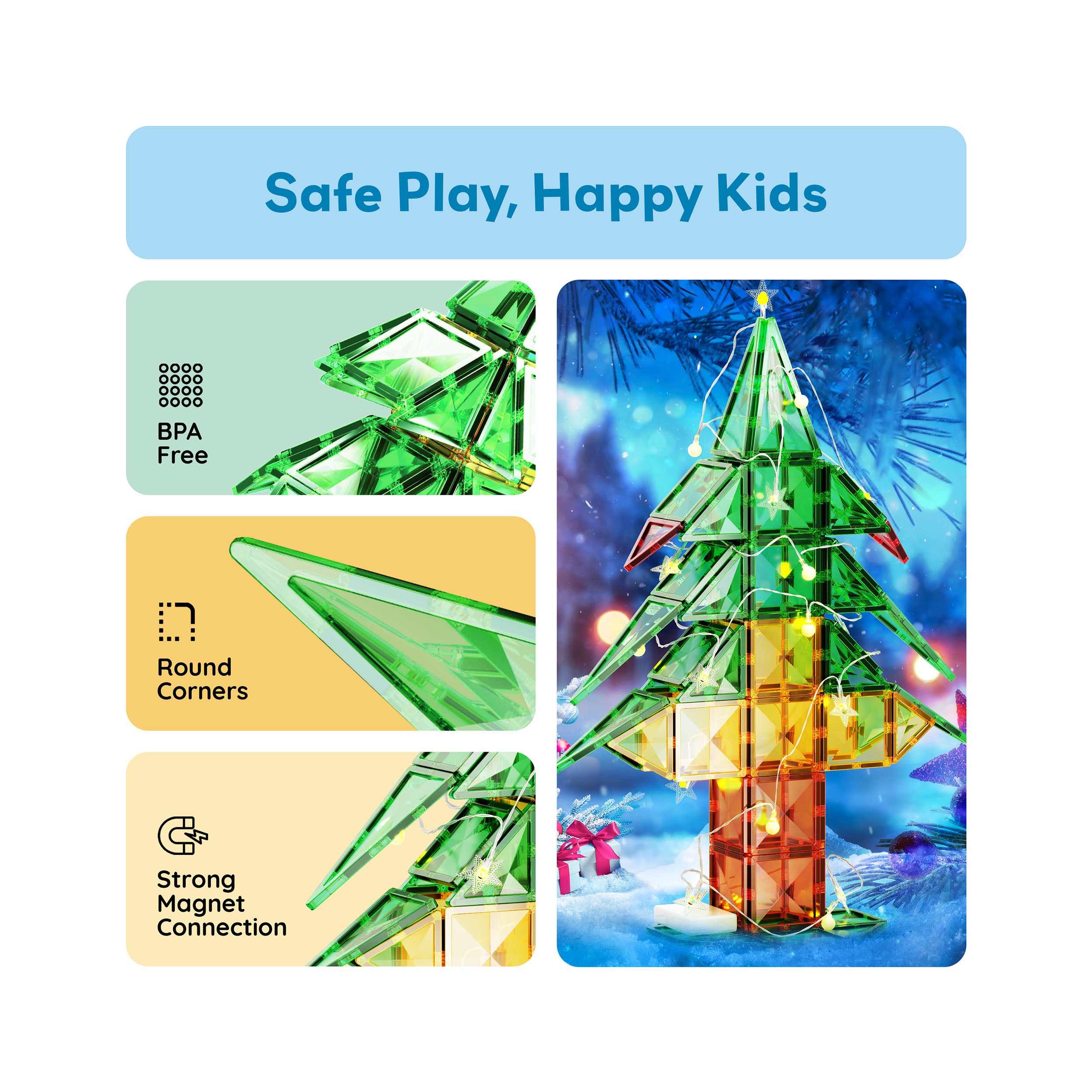 PicassoTiles 105pc Magnetic Tiles Holiday Christmas Tree Toy Set