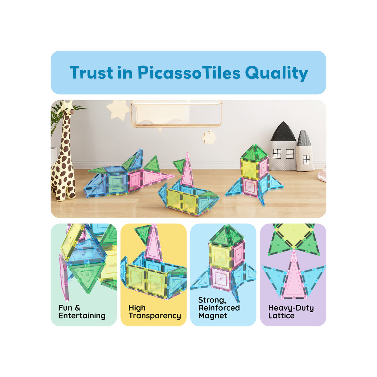 PicassoTiles 20PC Magnetic Tiles Set with Tin Case Ages 3+ · PicassoTiles