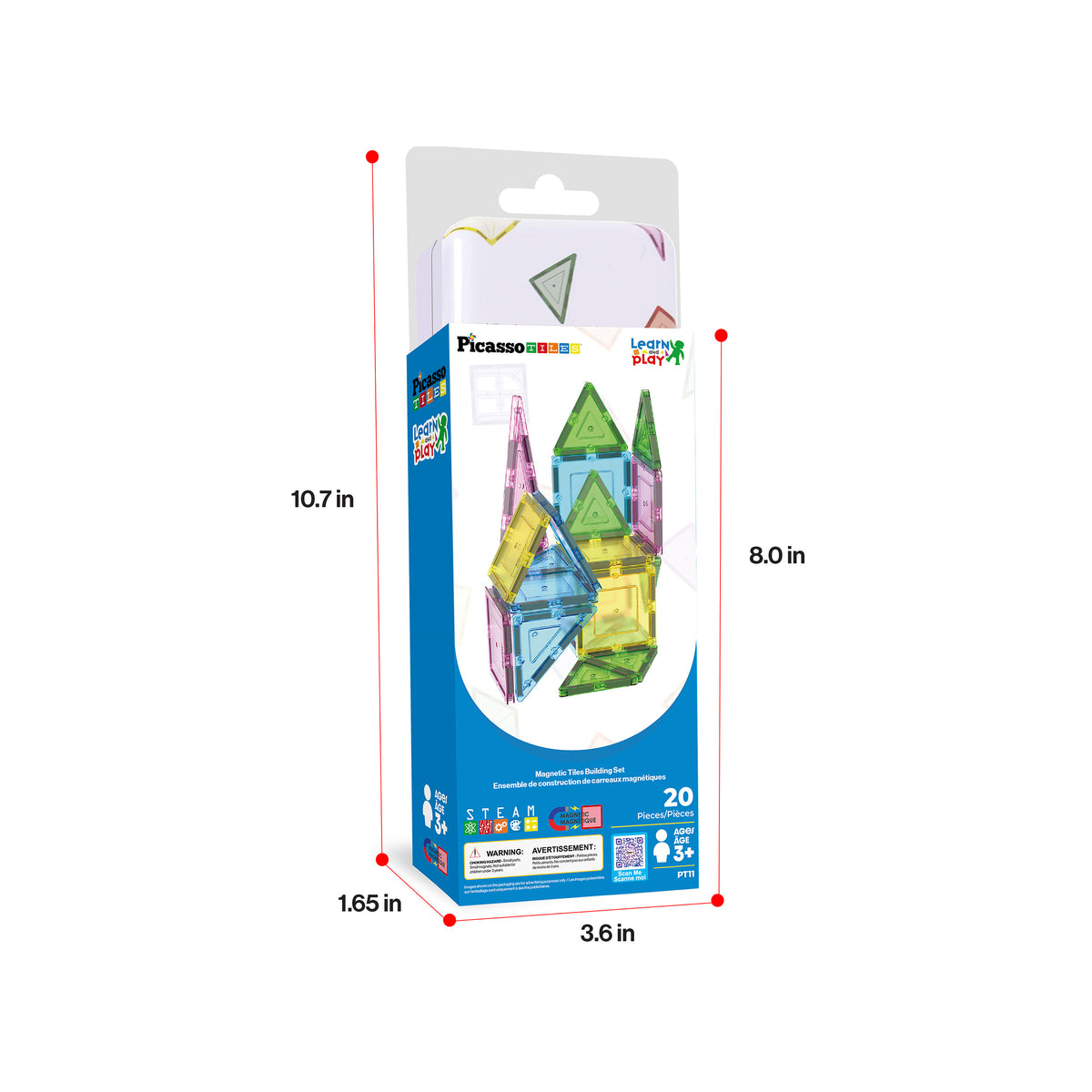 PicassoTiles 20PC Magnetic Tiles Set with Tin Case Ages 3+ · PicassoTiles
