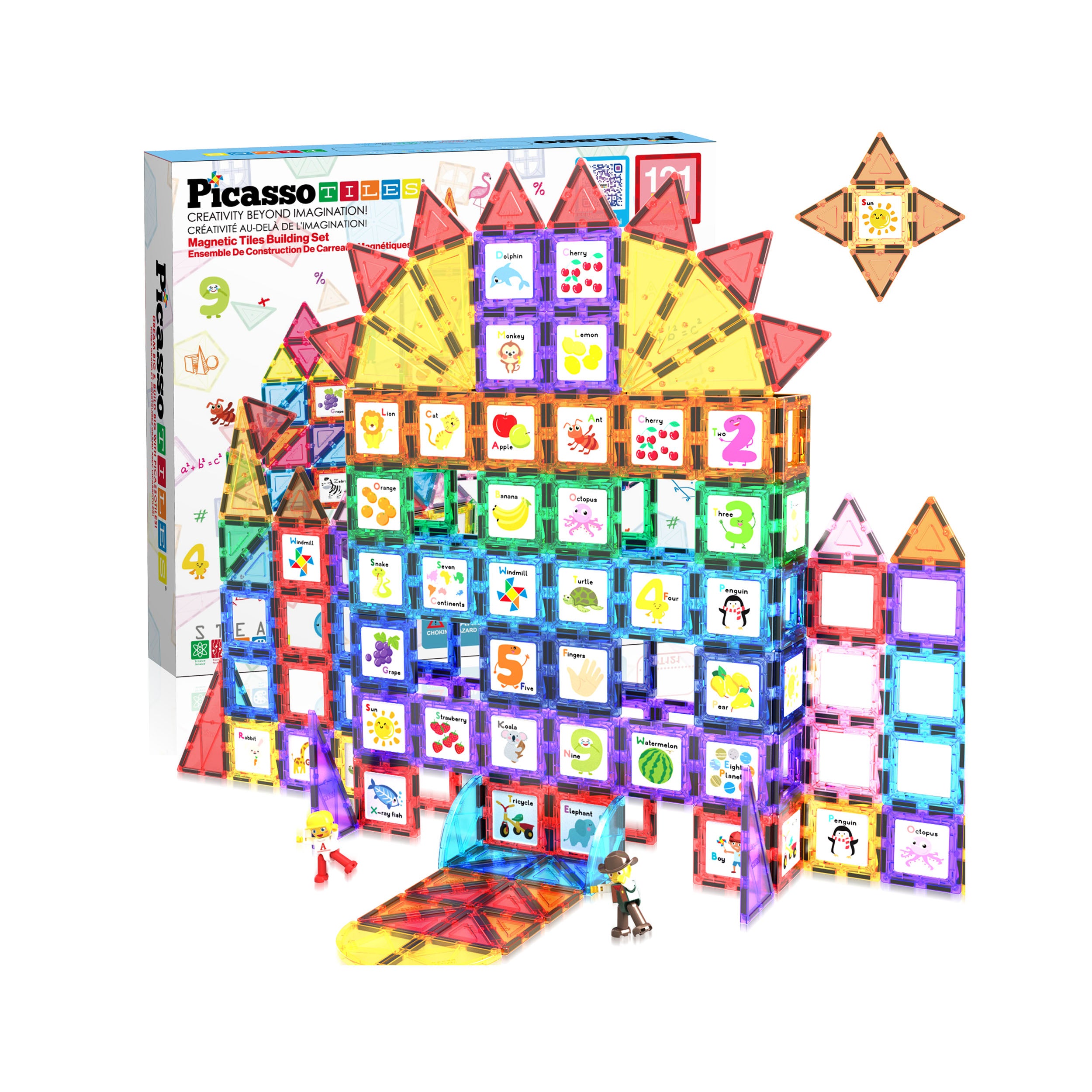 PicassoTiles Graphical Inserts 121 Piece Magnetic Building Block Set