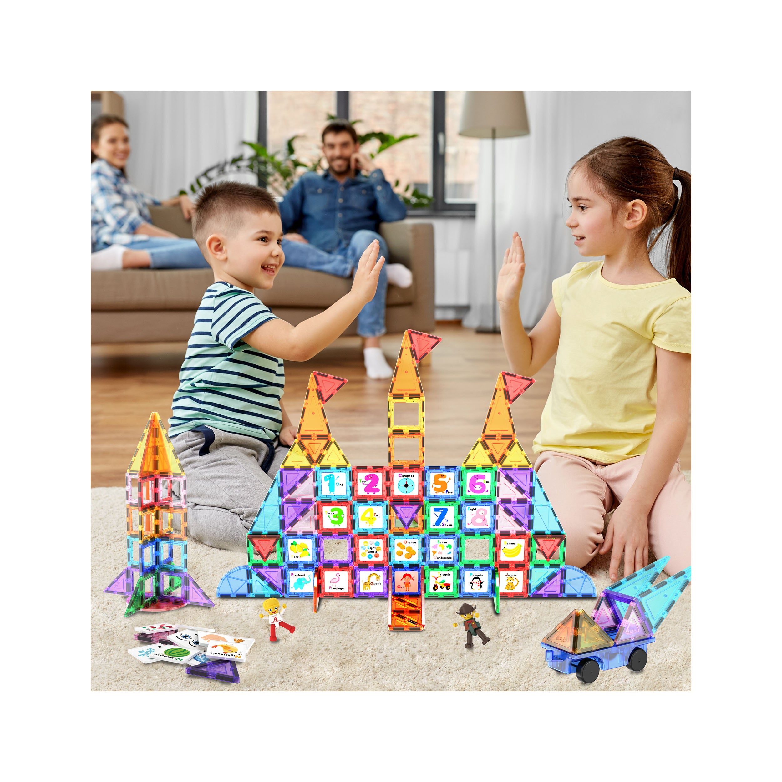 PicassoTiles Graphical Inserts 121 Piece Magnetic Building Block