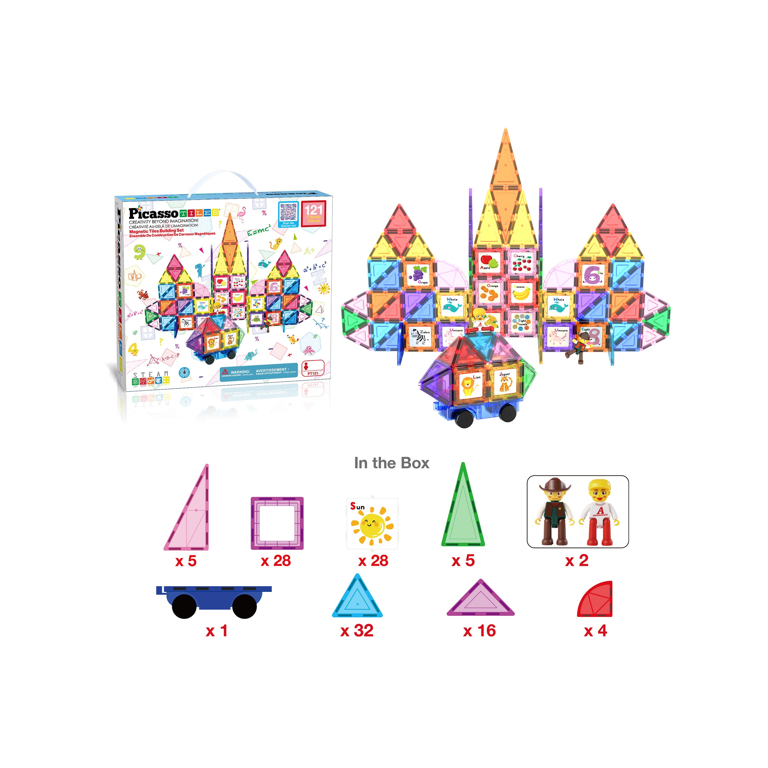 PicassoTiles Graphical Inserts 121 Piece Magnetic Building Block